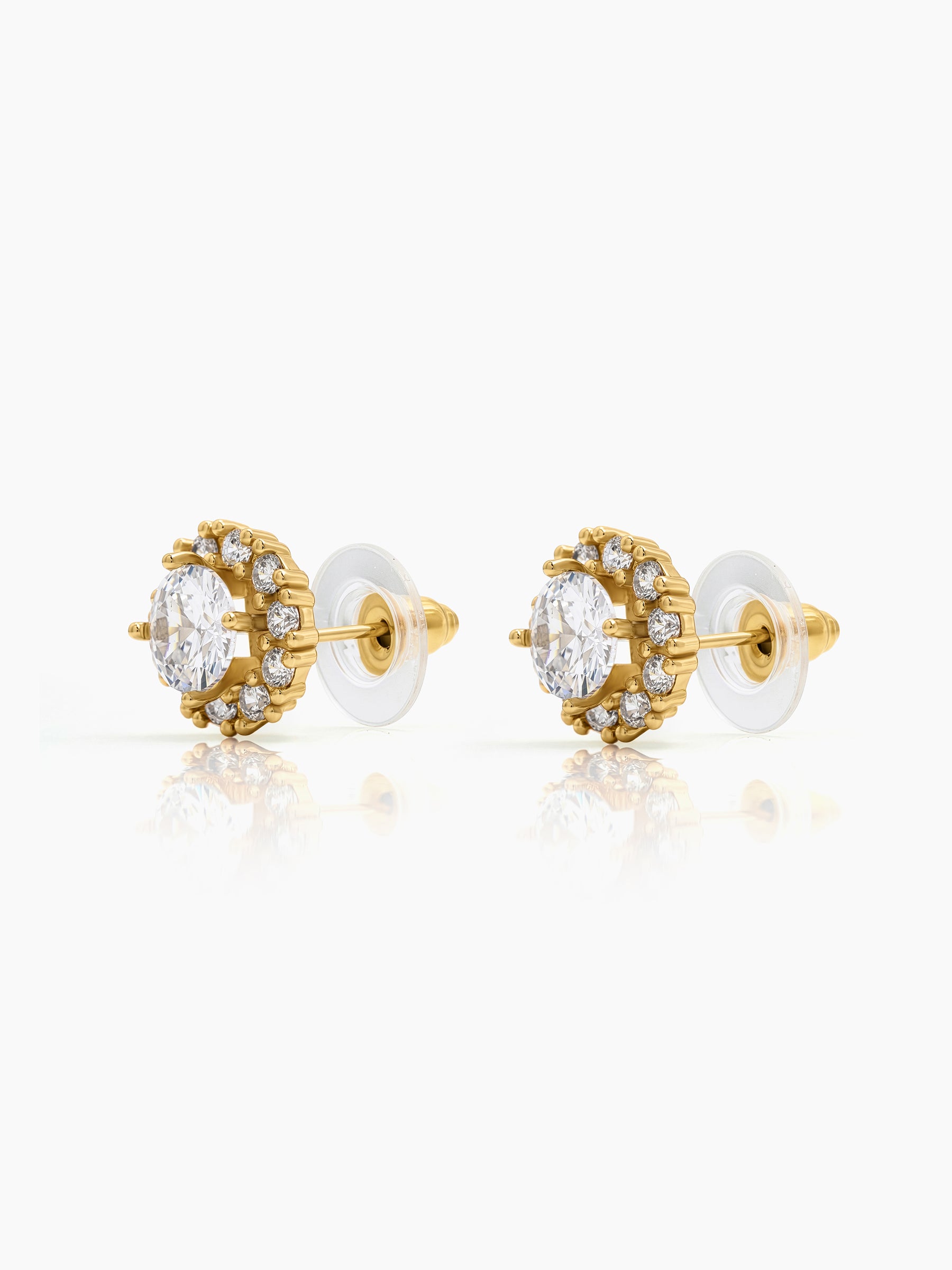 Tavessa Halo Round Diamond Solitaire 18K Gold Plated Women's Stud Earrings