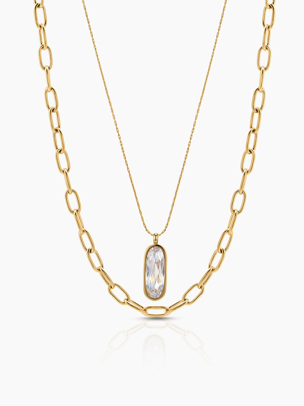 Tavira Diamond Solitaire Drop Link 18K Gold Plated Women's Layered Chain Pendant Necklace