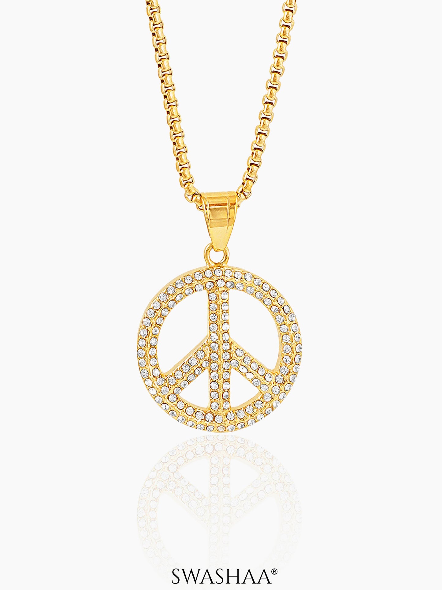 Tavish Round Peace Sign 18K Gold Plated Men's Chain Pendant