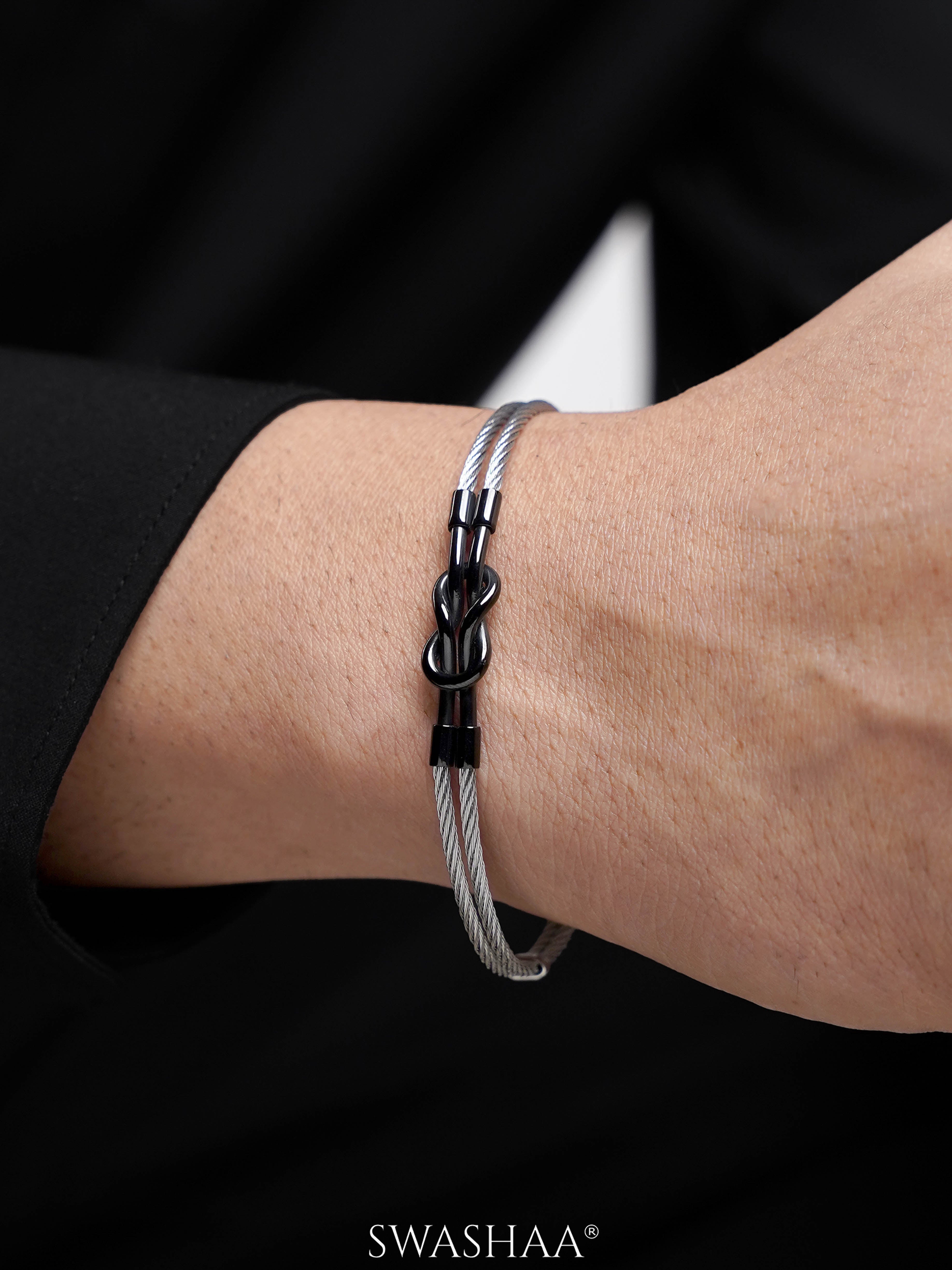 Teo Knot Black Silver Wired Men's Bracelet