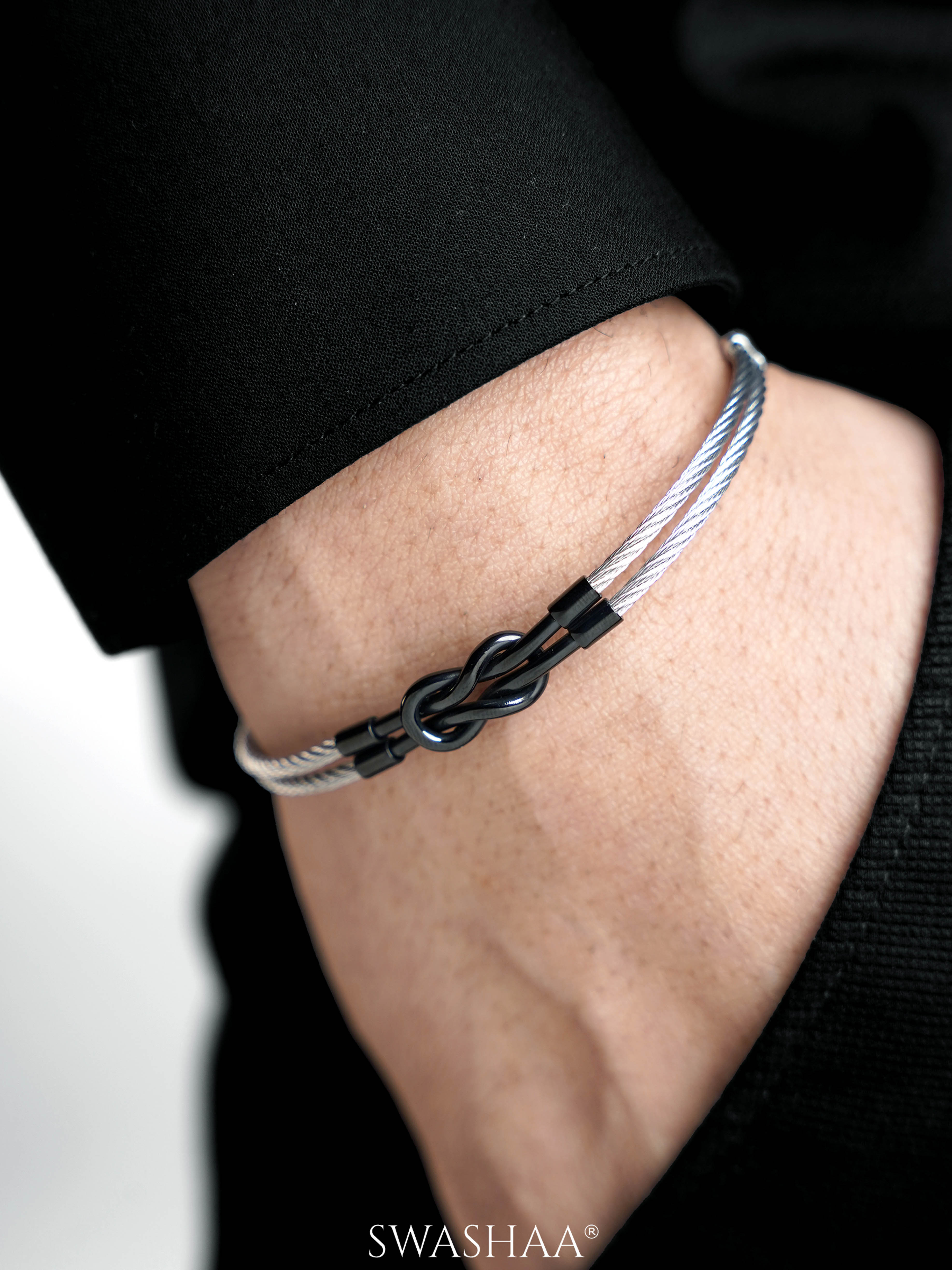 Teo Knot Black Silver Wired Men's Bracelet
