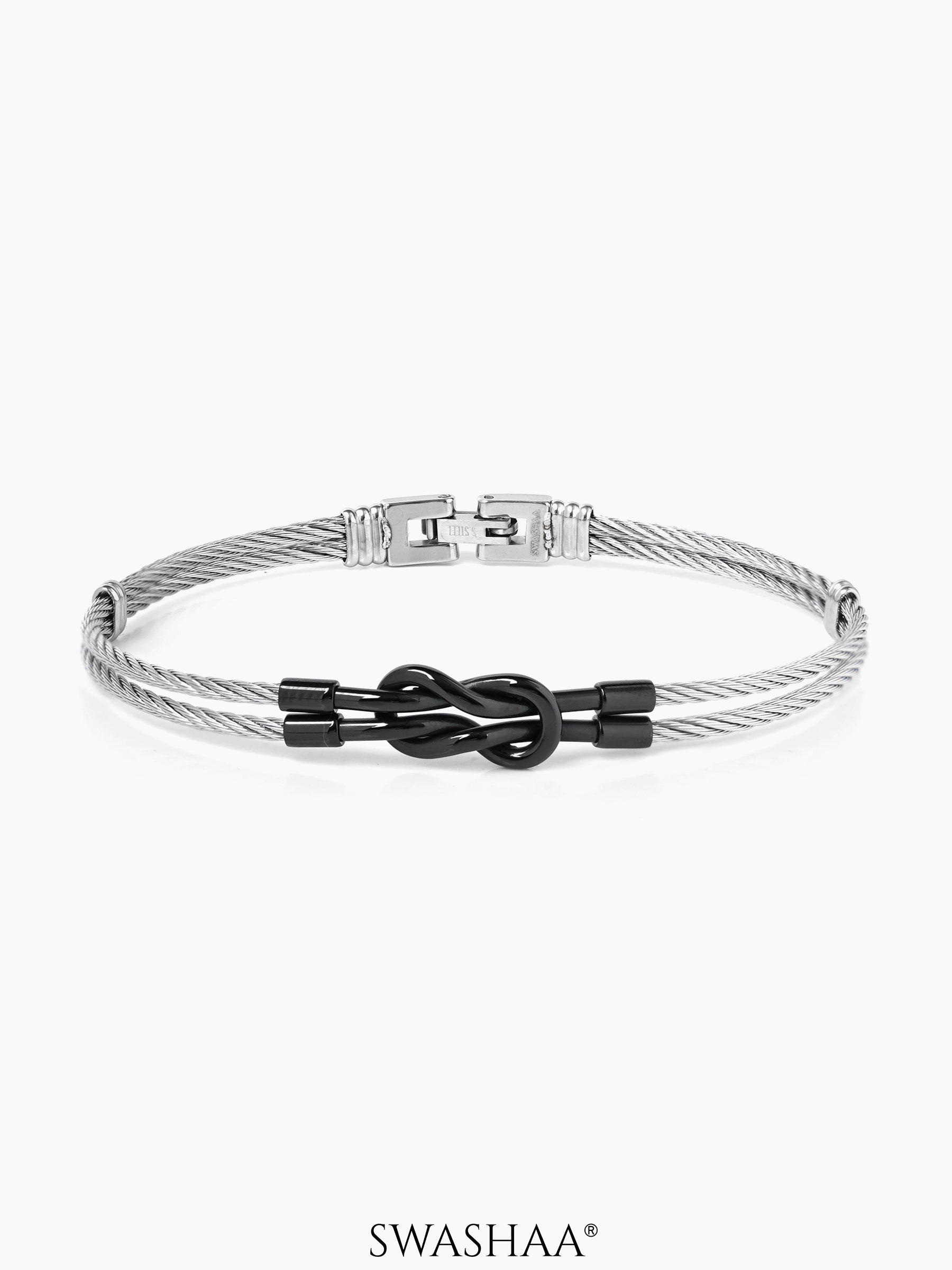 Teo Knot Black Silver Wired Men's Bracelet