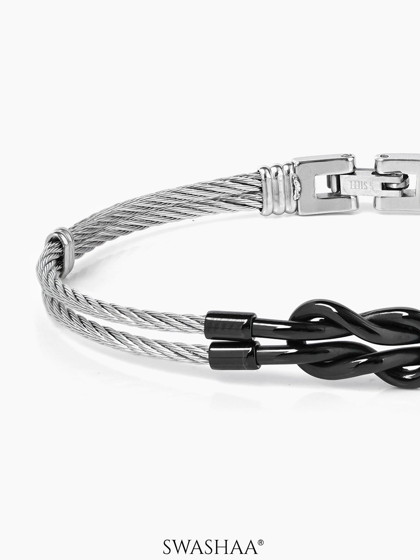 Teo Knot Black Silver Wired Men's Bracelet