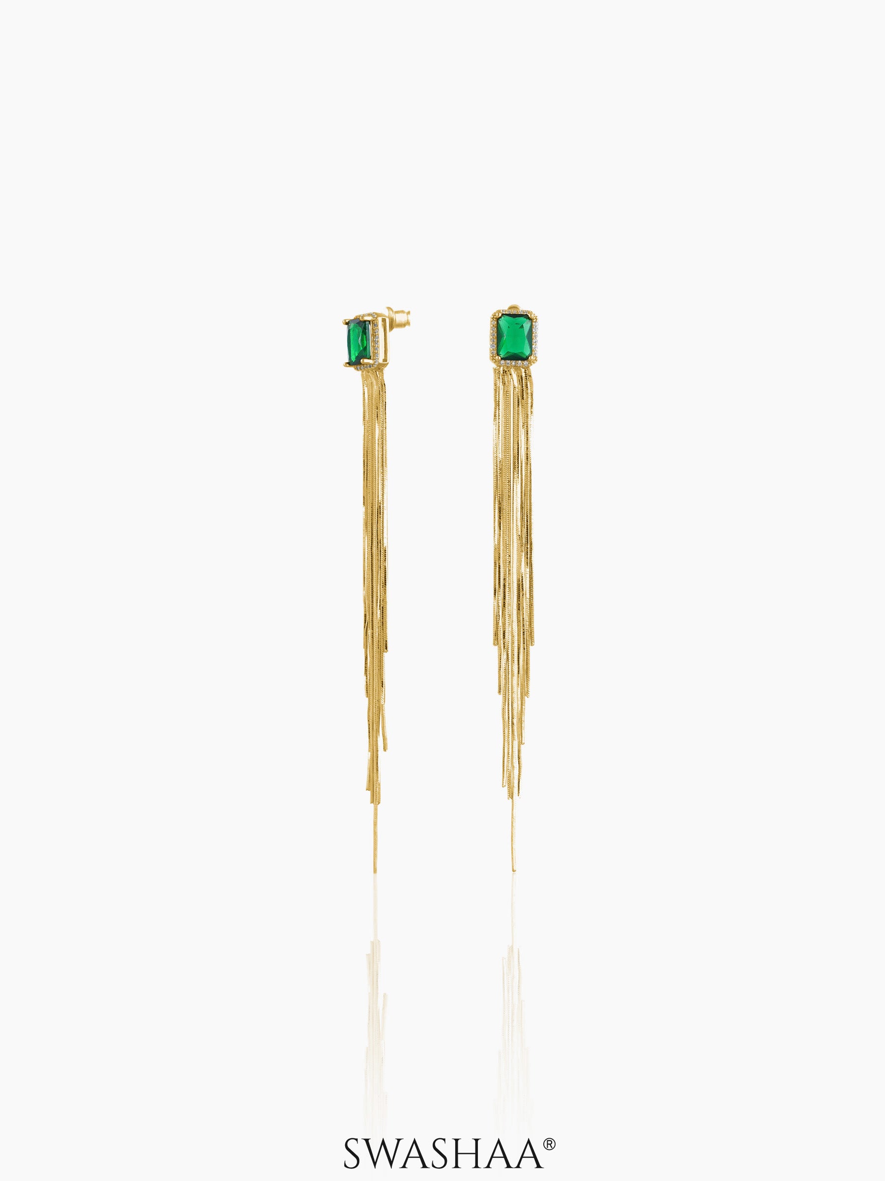 Thalia Green Emerald 18K Gold Plated Dangling Earrings