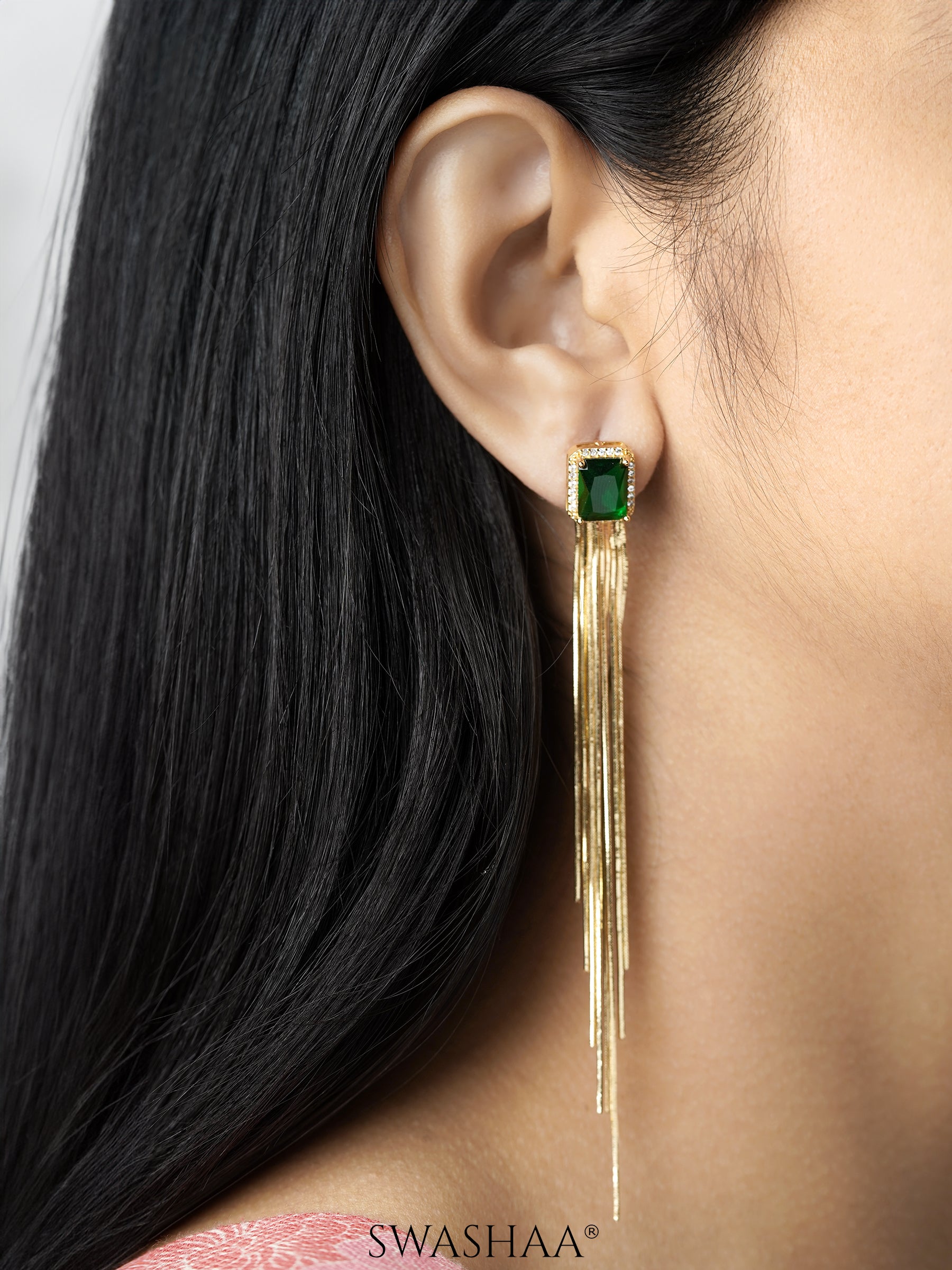 Thalia Green Emerald 18K Gold Plated Dangling Earrings