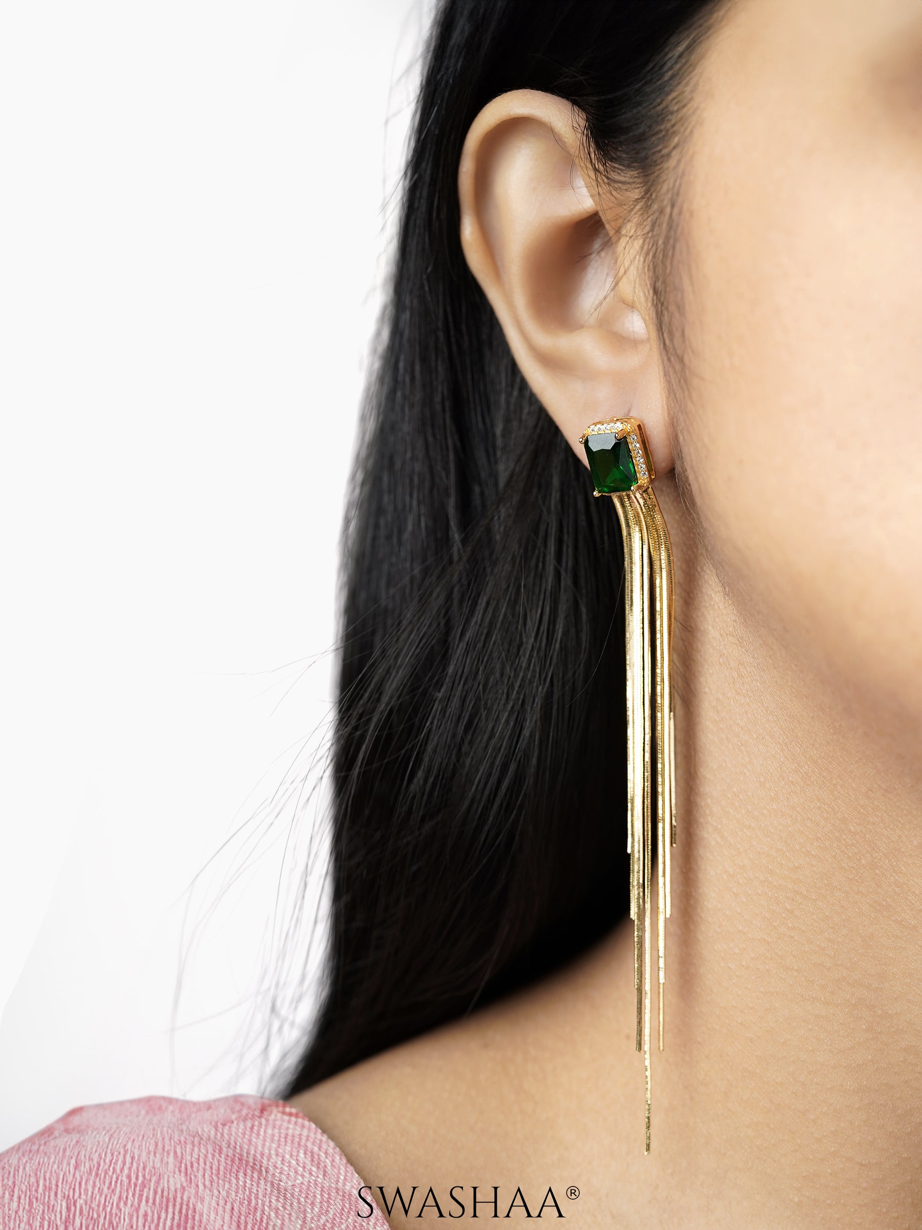 Thalia Green Emerald 18K Gold Plated Dangling Earrings