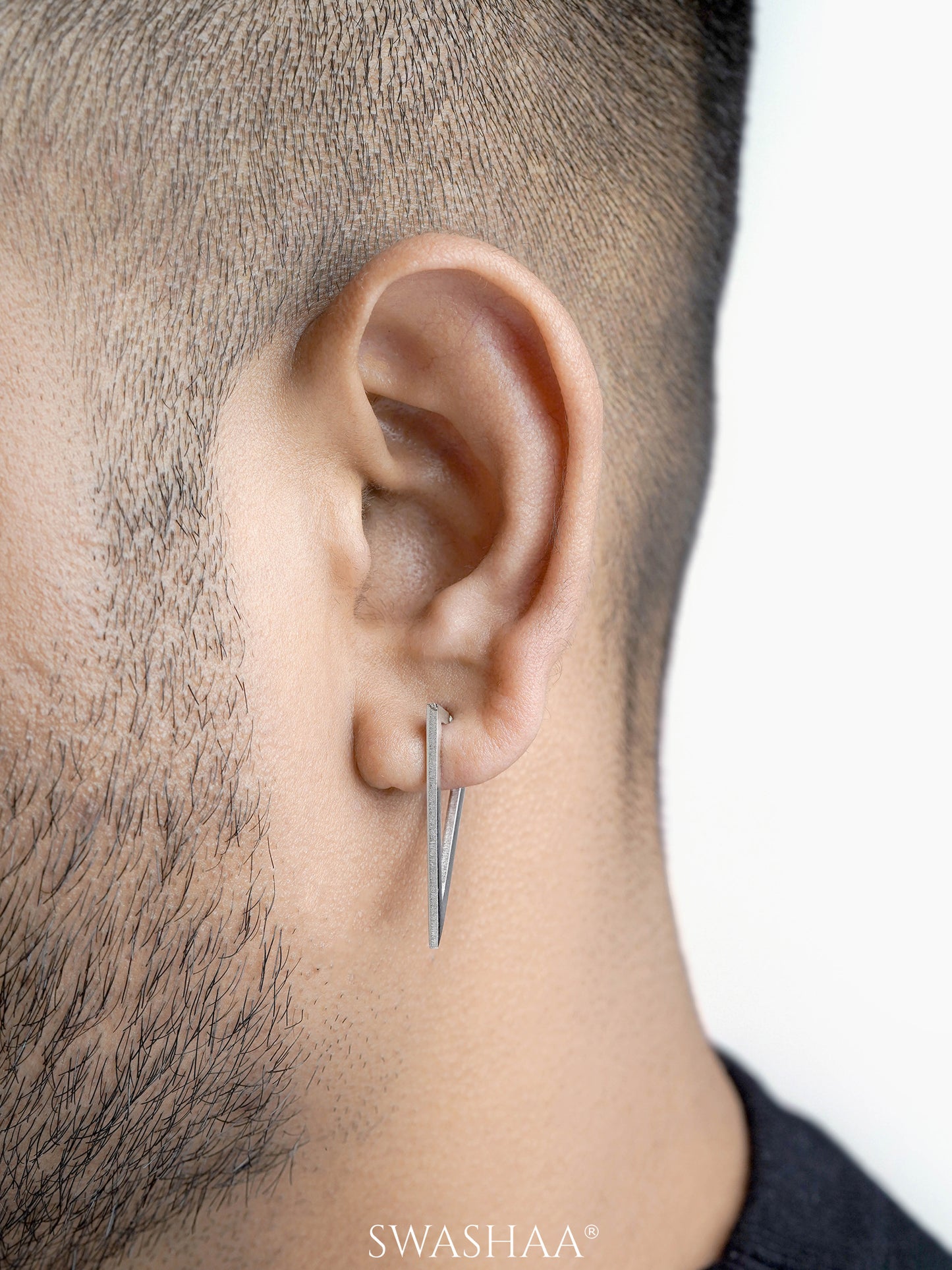 Thomas Triangle V Shaped Silver Men's Hoop Earrings