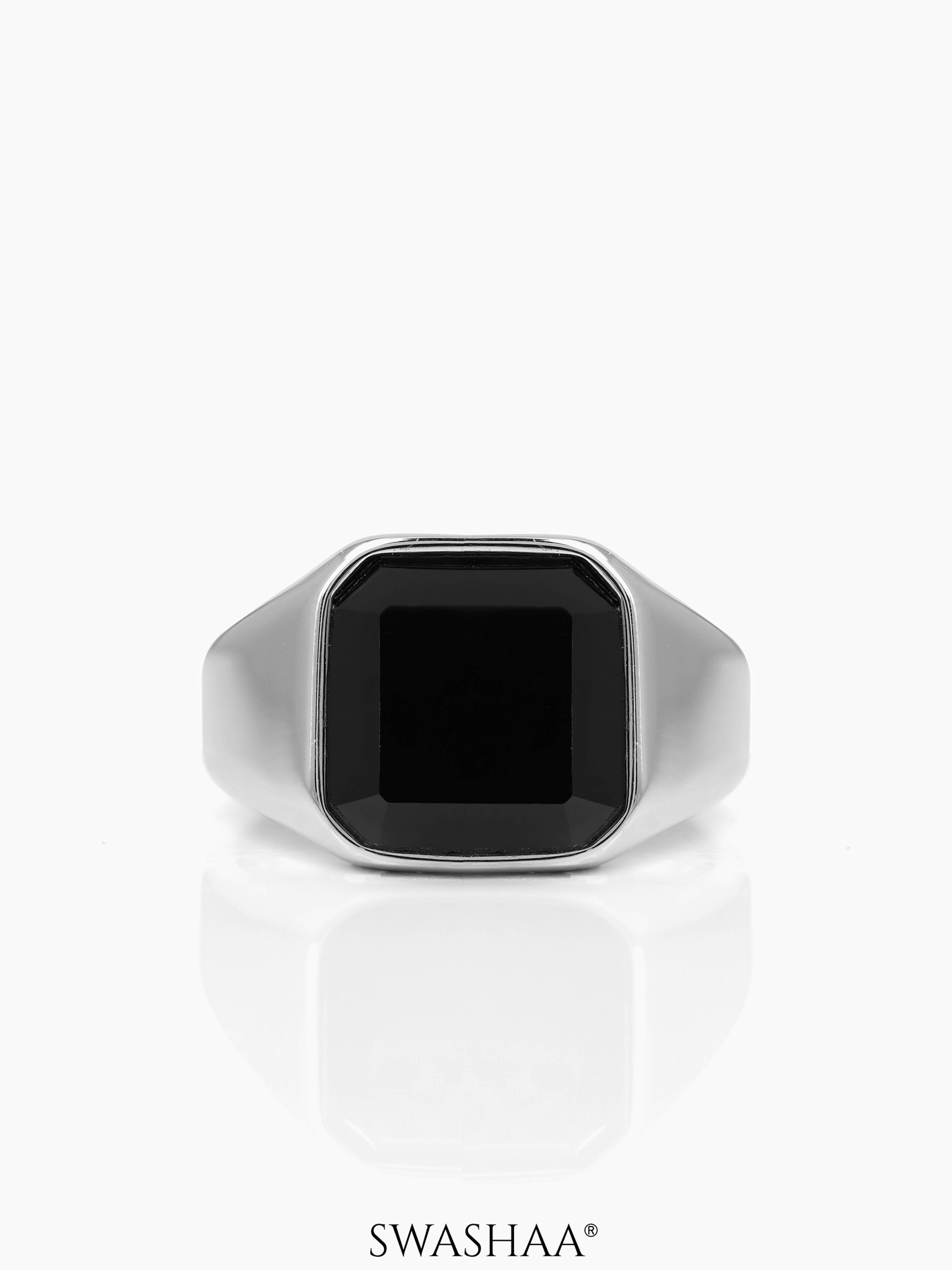 Thorne Black Square Stone Signet Band Men's Ring
