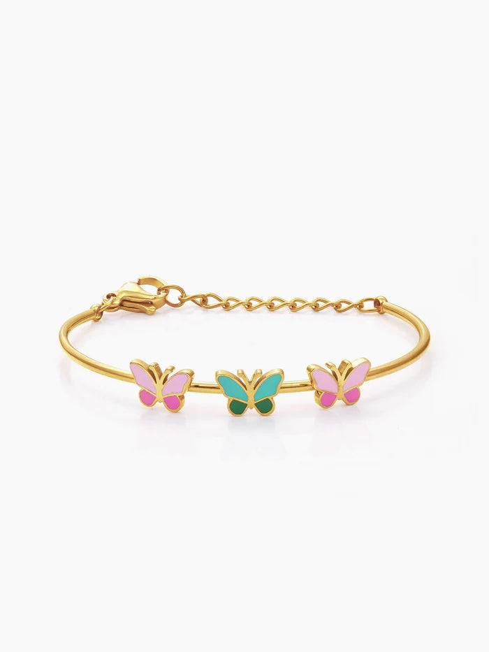 Three Butterfly Charms 18K Gold Plated Kid's Cuff Kada Bracelet