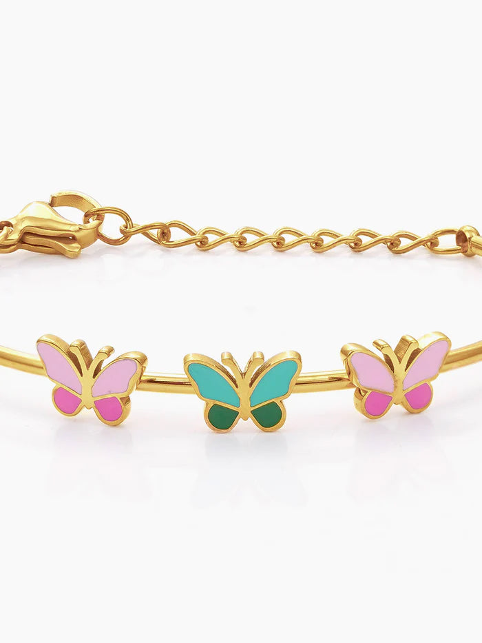 Three Butterfly Charms 18K Gold Plated Kid's Cuff Kada Bracelet