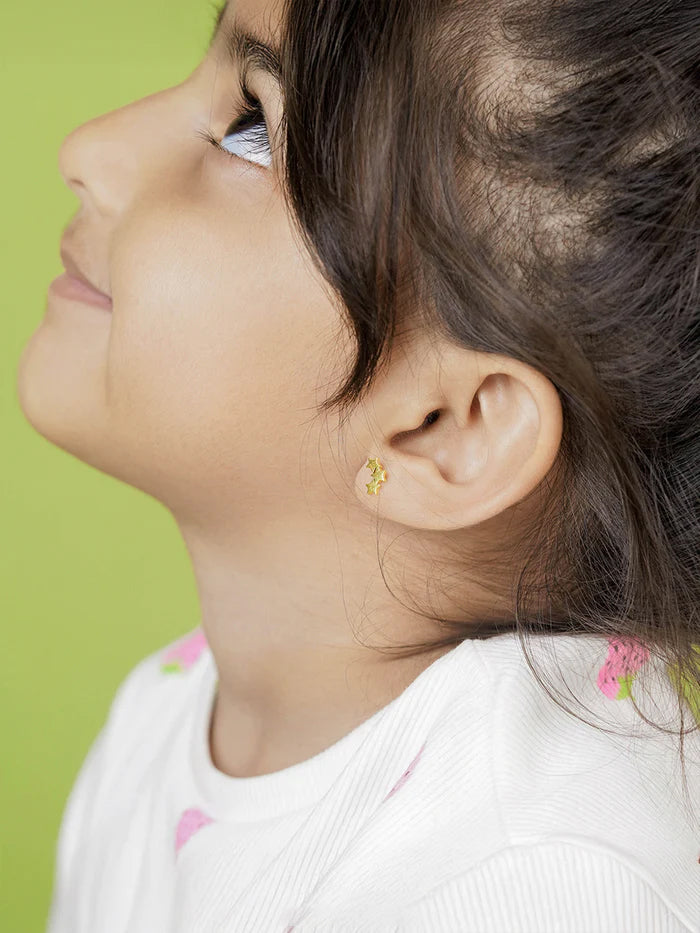 Three Star Charm 18K Gold Plated Kid's Stud Earrings
