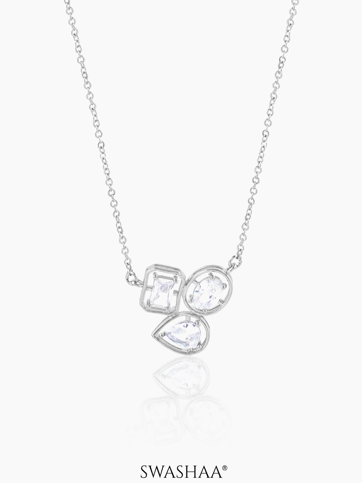 Three Star Pear Oval Emerald Silver Necklace