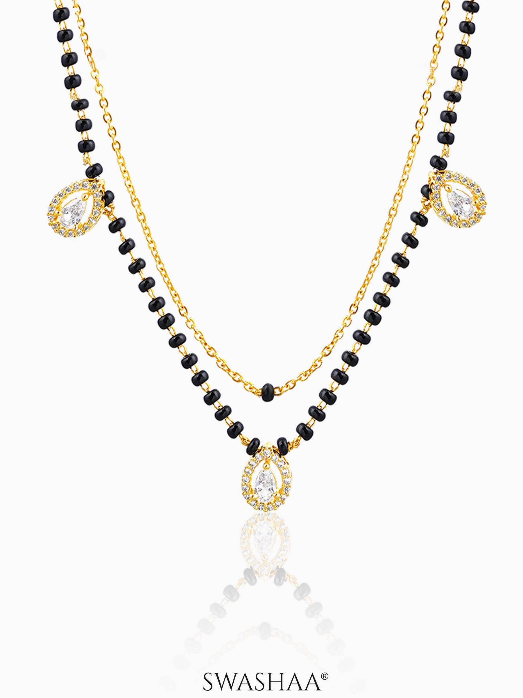 Tia Layered Teardrop Diamond 18K Gold Plated Mangalsutra – Swashaa