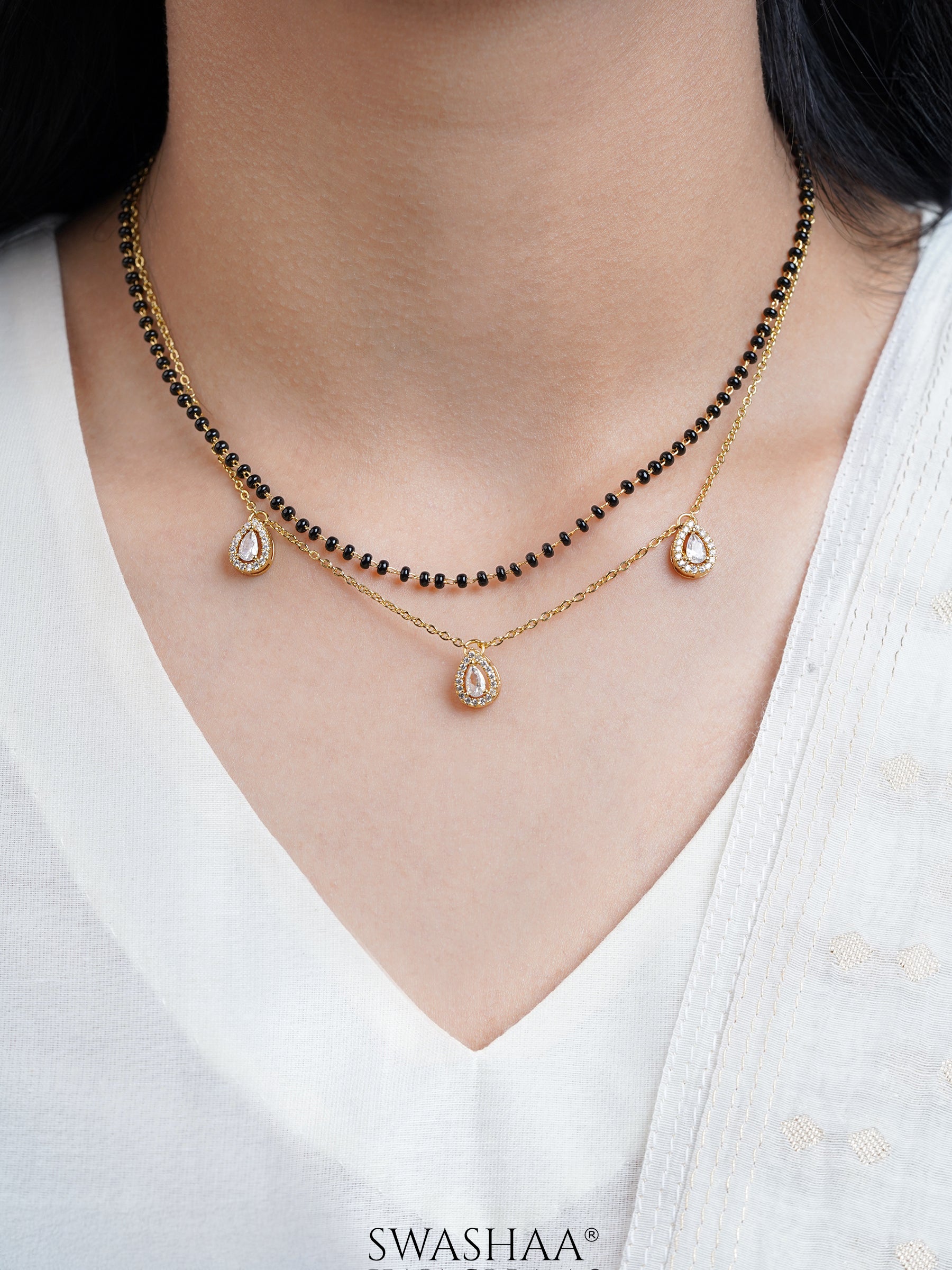 Tia Teardrop Diamonds Double Layered 18K Gold Plated Mangalsutra