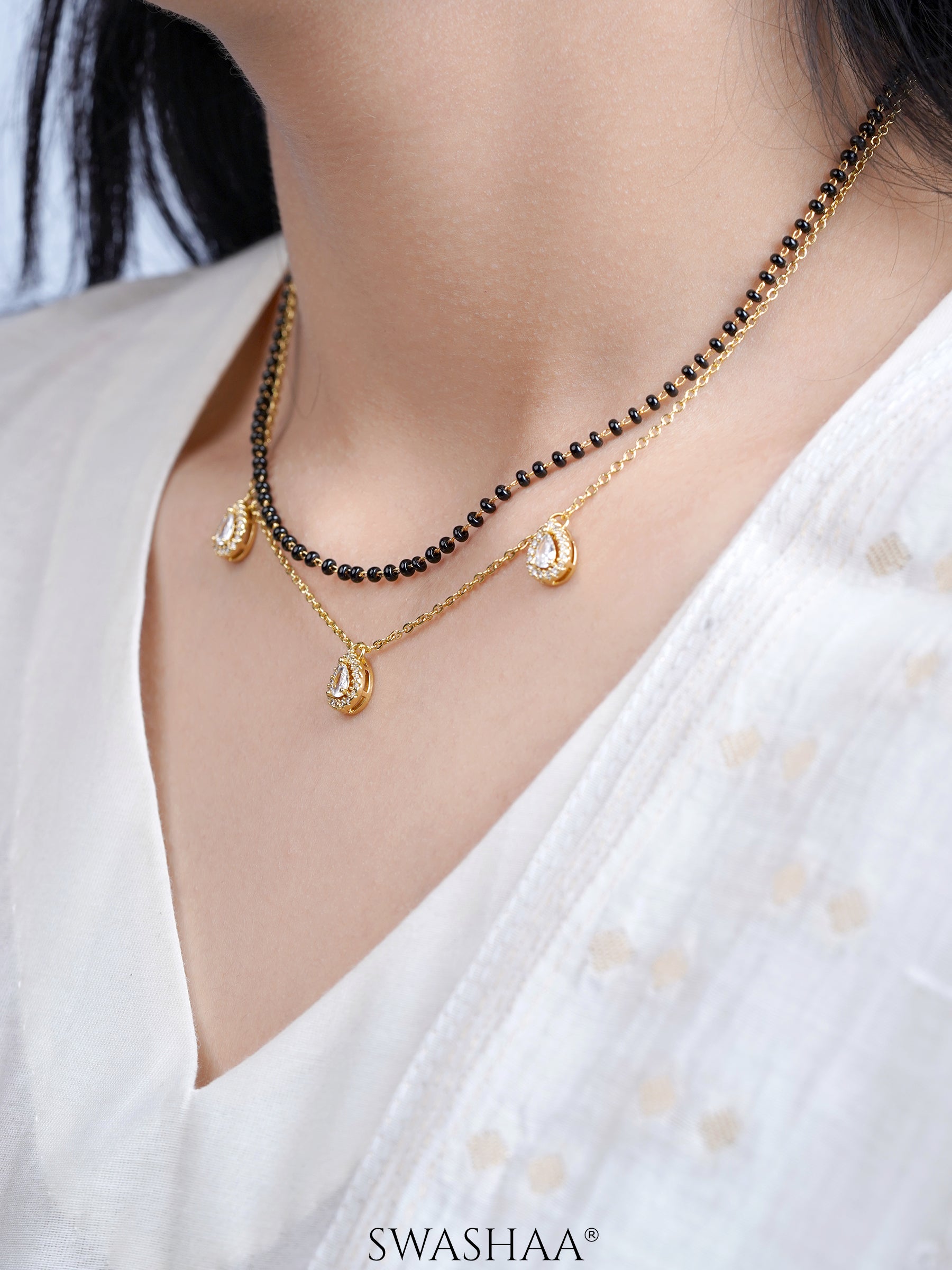 Tia Teardrop Diamonds Double Layered 18K Gold Plated Mangalsutra