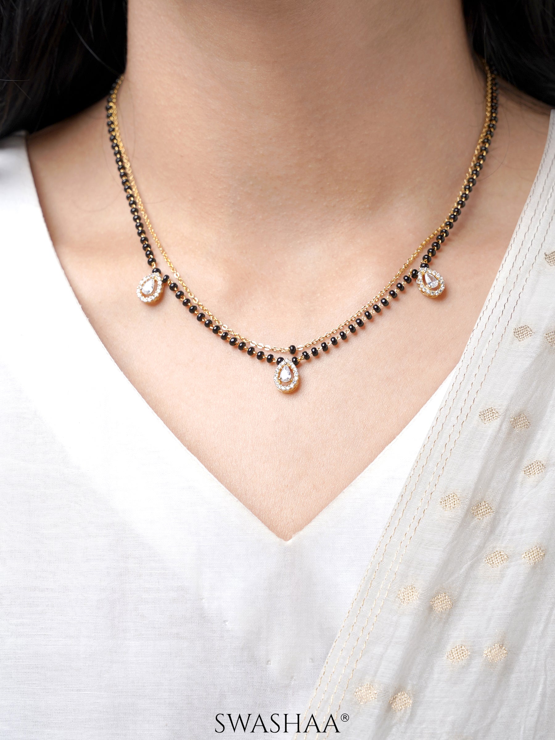 Tia Teardrop Diamonds Double Layered 18K Gold Plated Mangalsutra