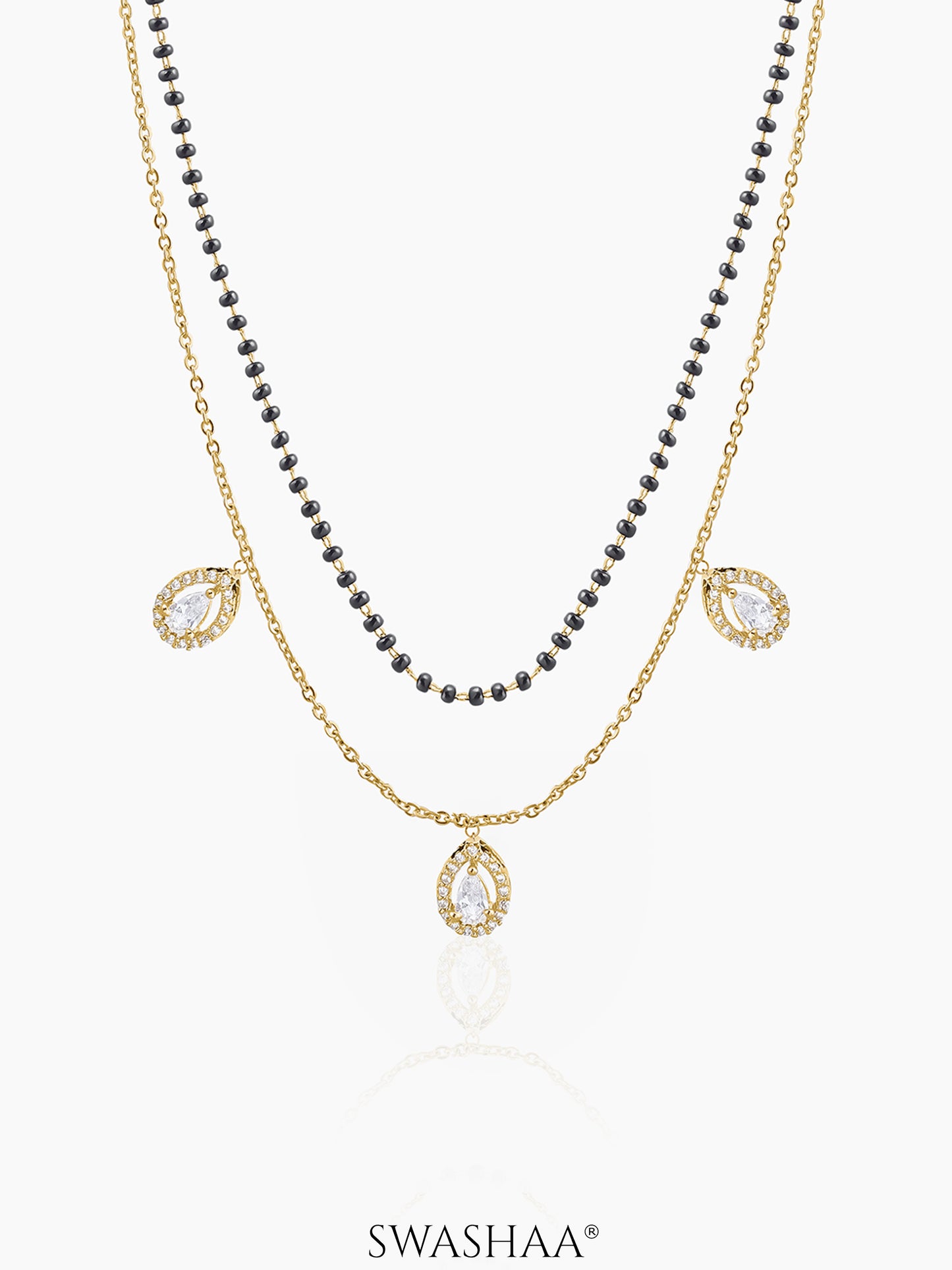 Tia Teardrop Diamonds Double Layered 18K Gold Plated Mangalsutra
