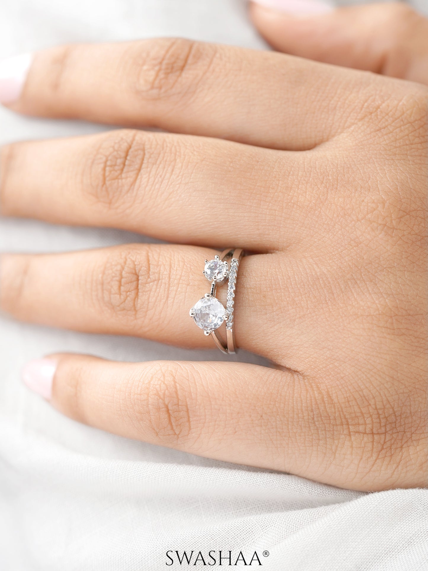 Tiahna Double Diamond Solitaire White Silver Ring