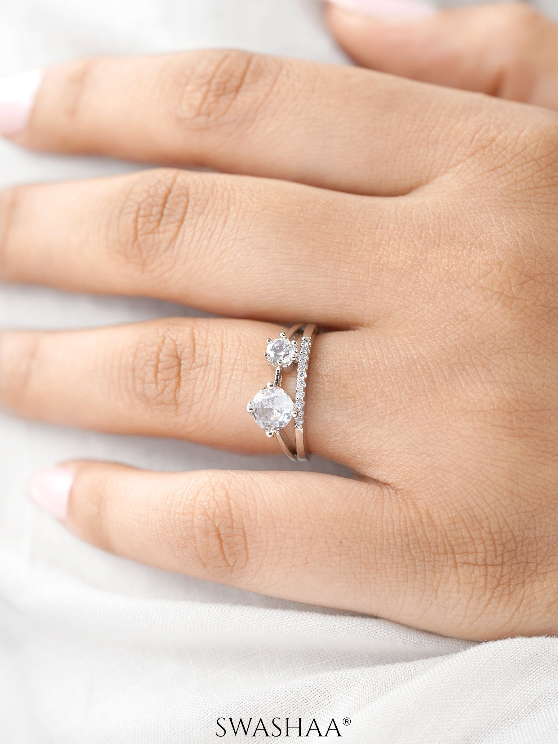 Tiahna Double Diamond Solitaire White Silver Ring