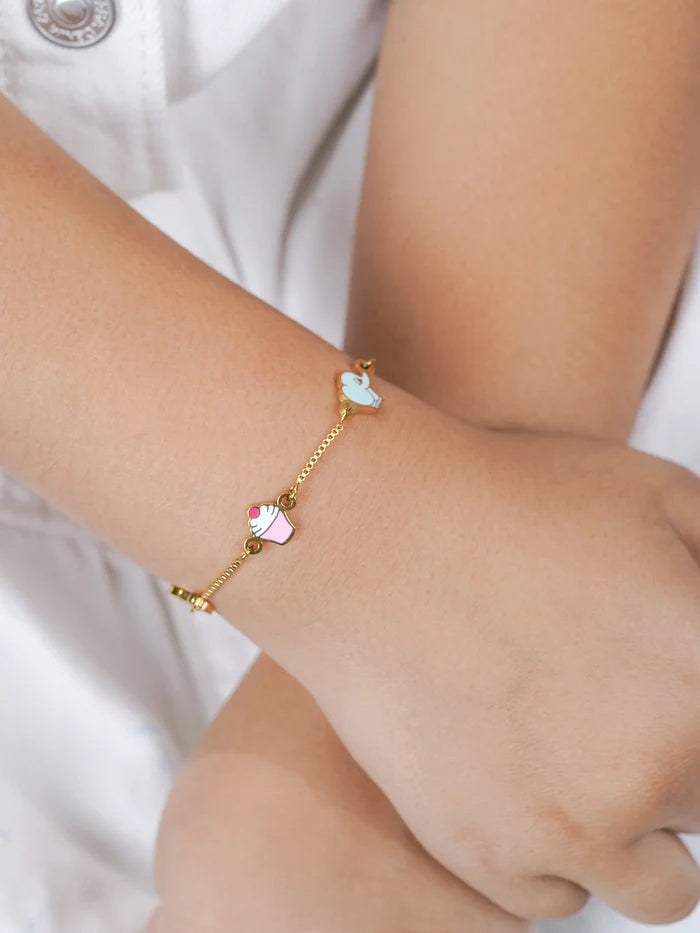 Tiny Cupcake Charm 18K Gold Plated Kid's Loose Bracelet