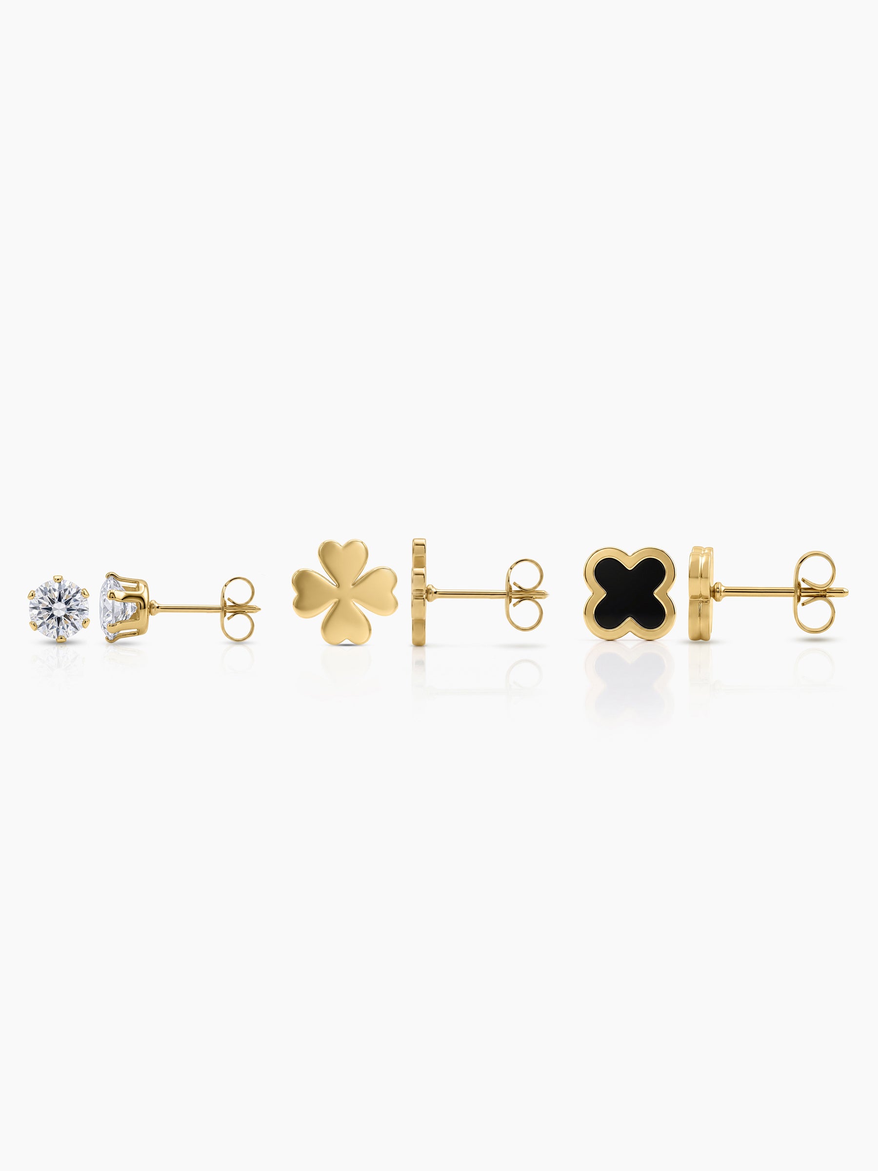 Tivara Clover Round Diamond 18K Gold Plated Women's Stud Earrings Set