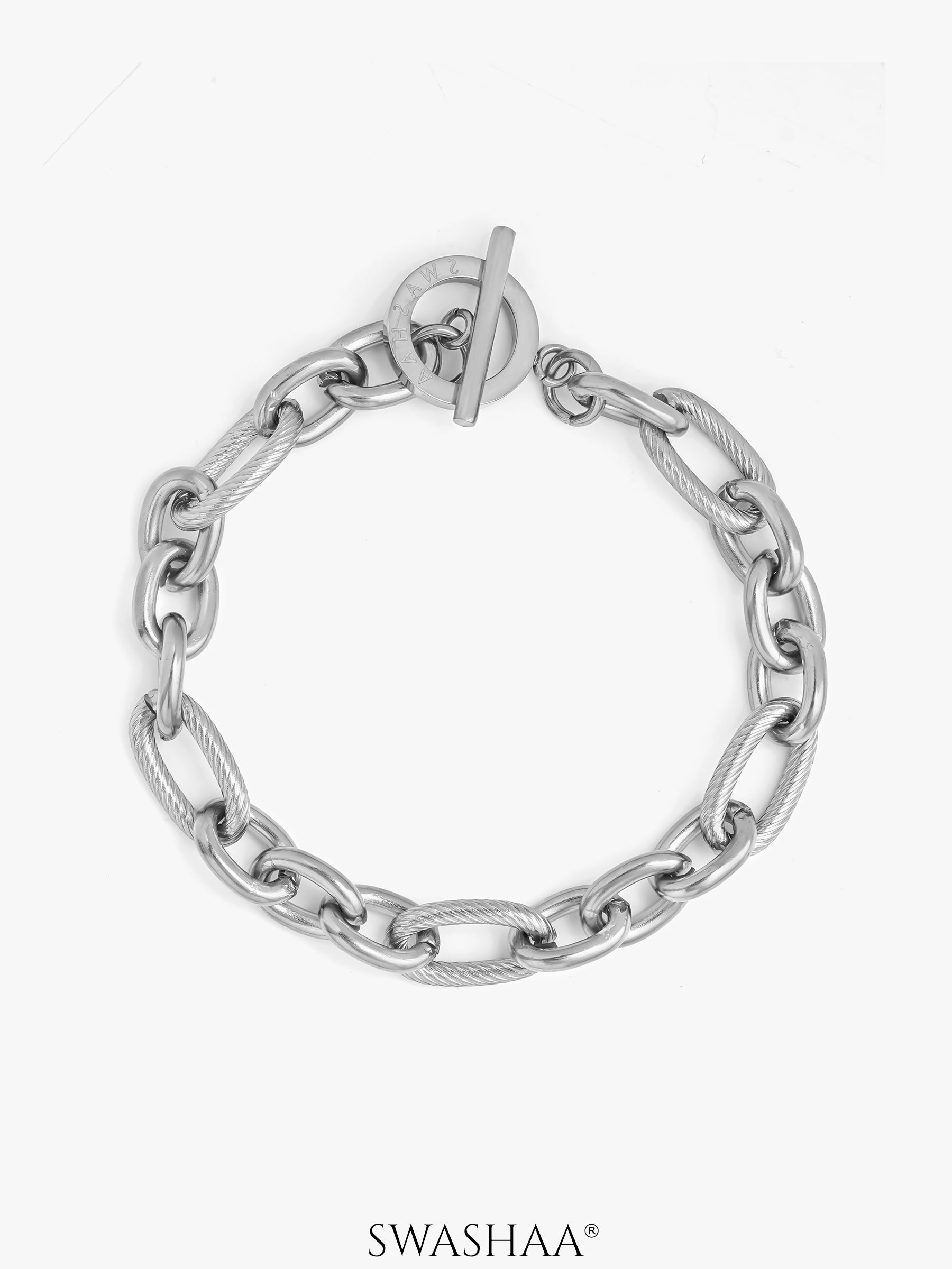 Toggle Chain Figaro Silver Men's Bracelet