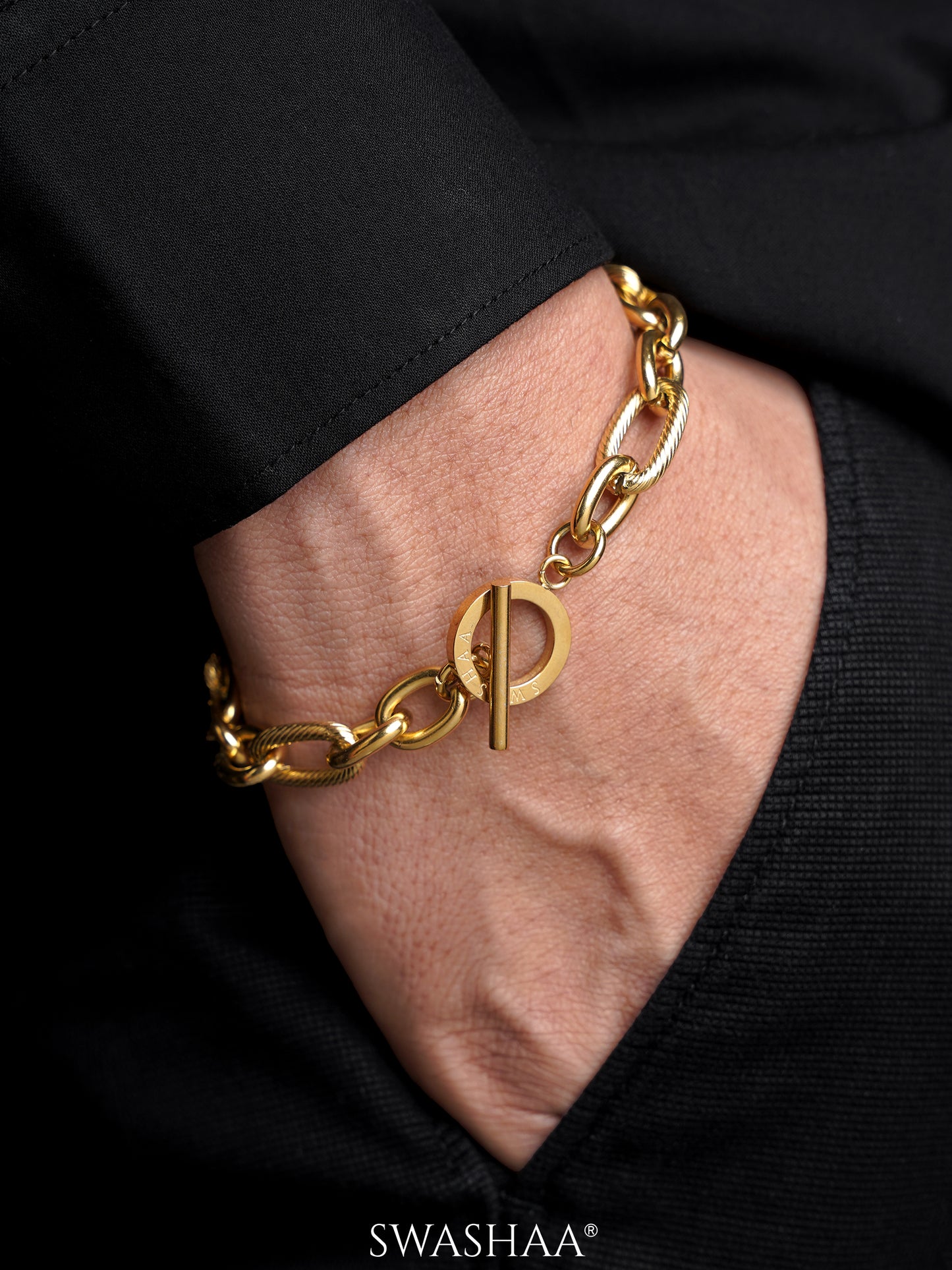 Toggle Chain Figaro 18K Gold Plated Men's Bracelet