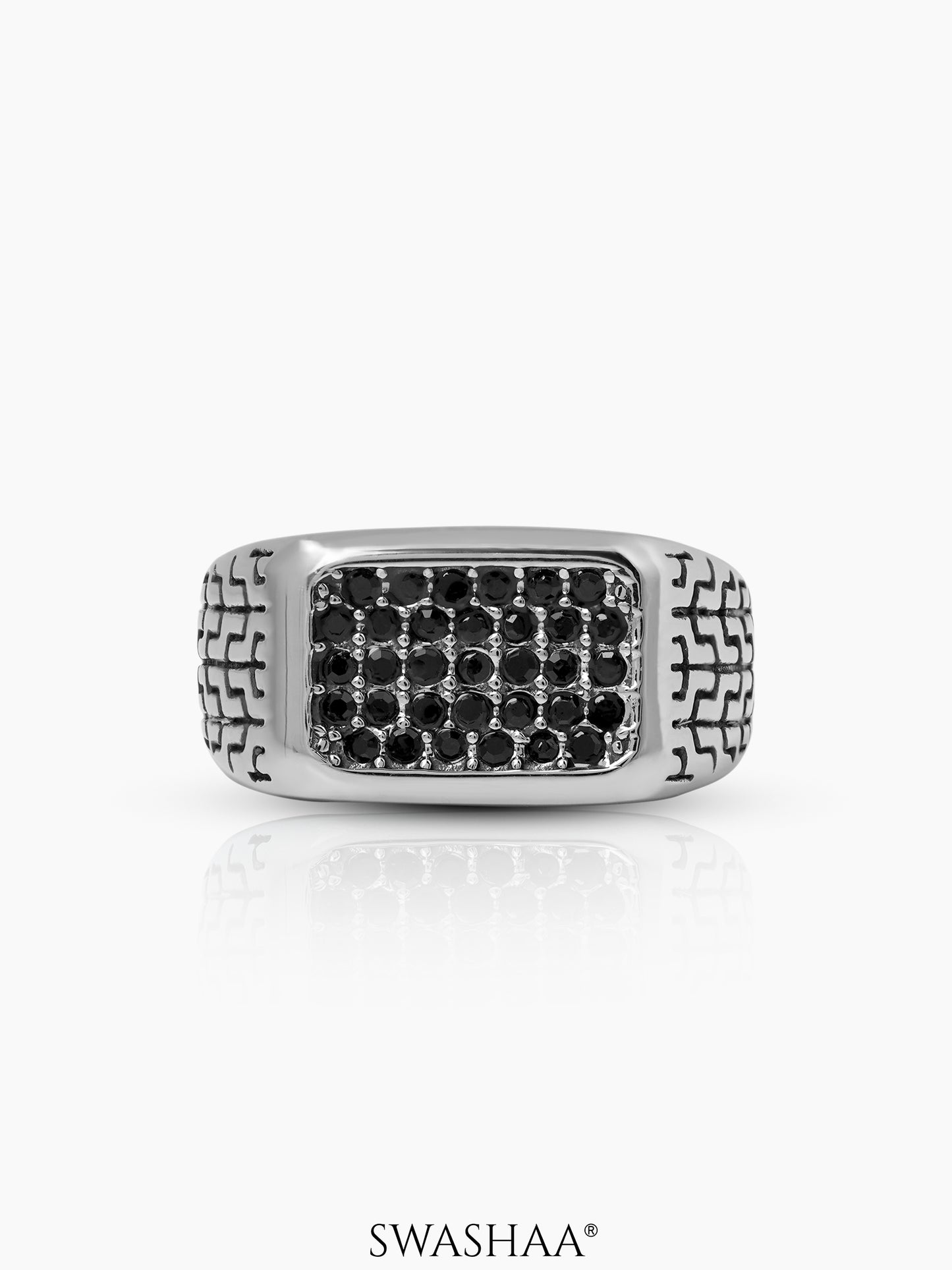 Torque Black Pave Diamond CZ Zircon Stones Rectangular Signet Band Men's Ring