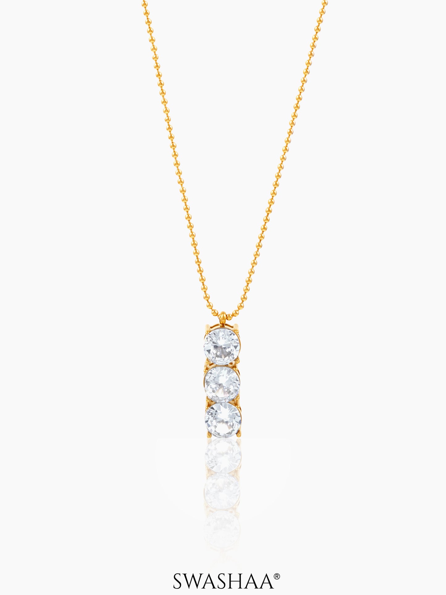 Tri Solitaire 18K Gold Plated Necklace