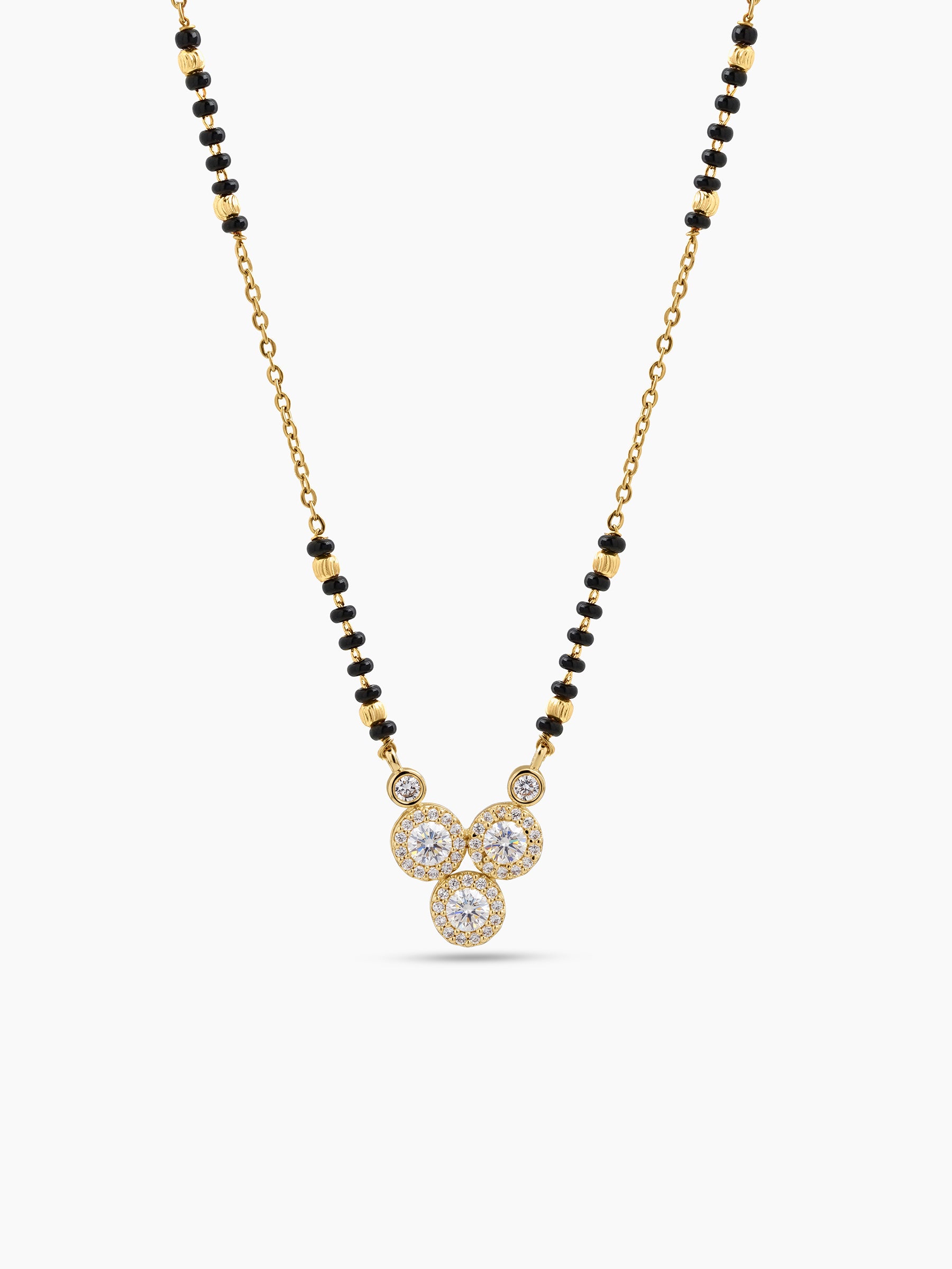 Trinaya Halo Trio Diamond Solitaire 18K Gold Plated Women's Chain Pendant Mangalsutra Necklace