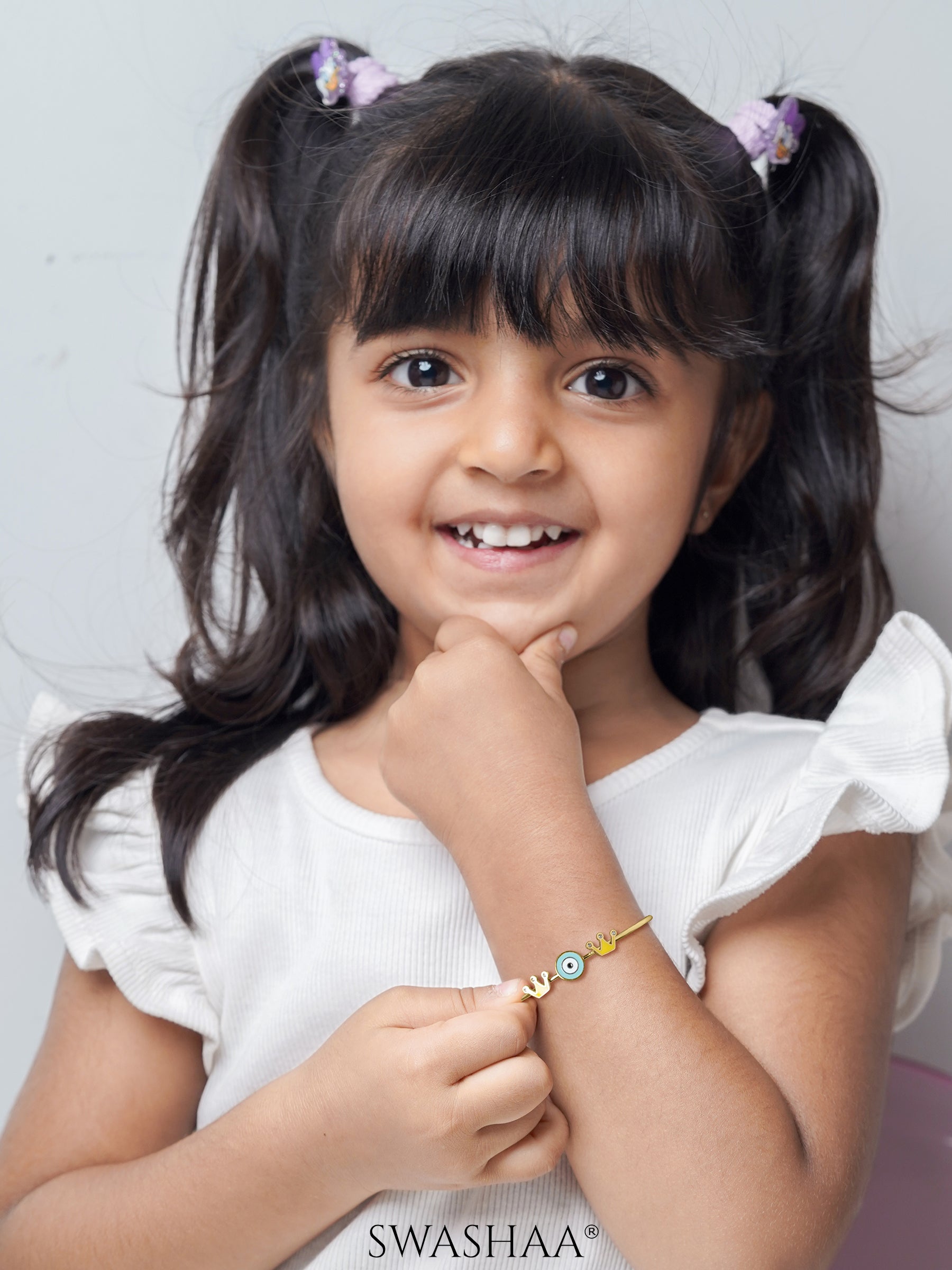 Twinkle Crown Evil Eye Charms 18K Gold Plated Kid's Cuff Kada Bracelet