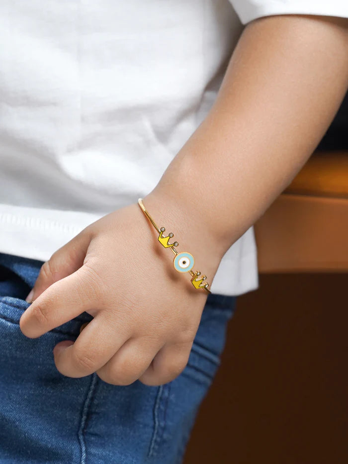 Twinkle Crown Evil Eye Charms 18K Gold Plated Kid's Cuff Kada Bracelet