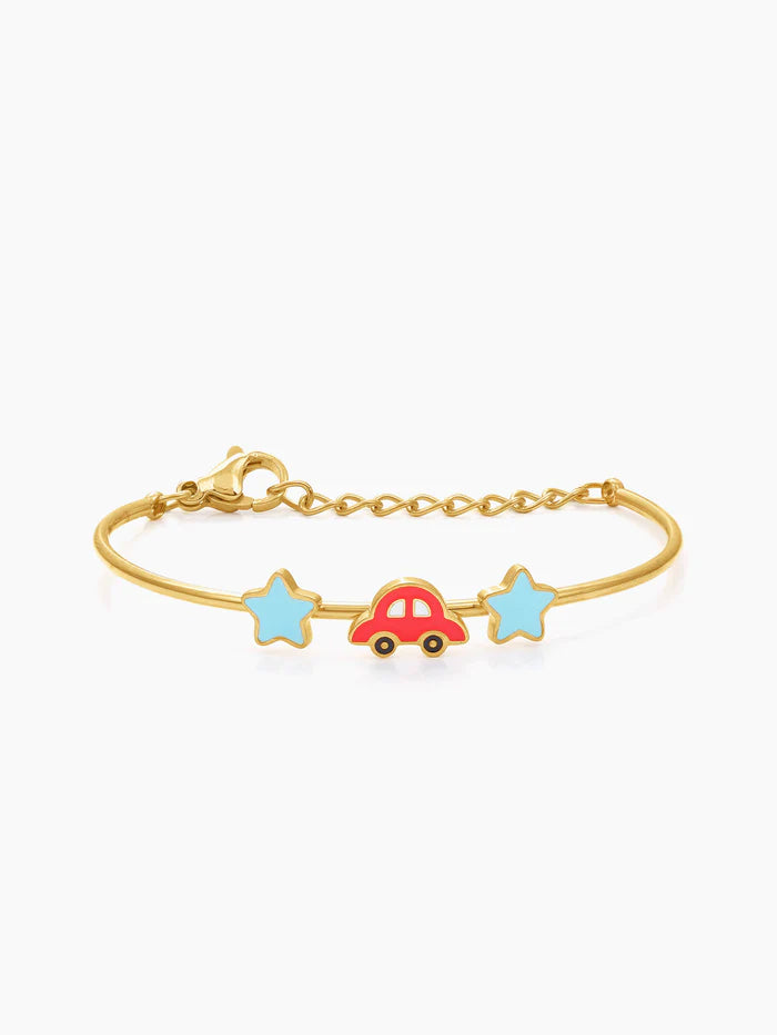 Twinkle Red Car Charms 18K Gold Plated Kid's Cuff Kada Bracelet