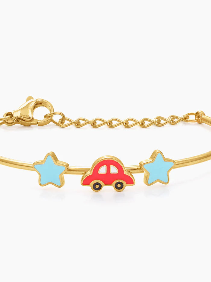 Twinkle Red Car Charms 18K Gold Plated Kid's Cuff Kada Bracelet