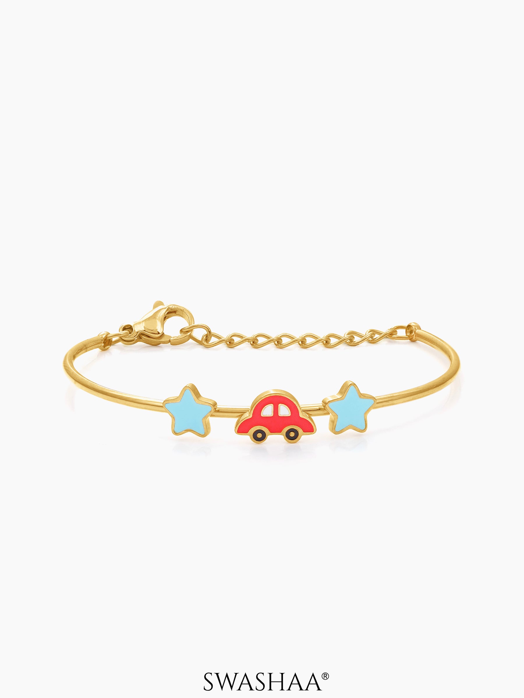 Twinkle Red Car Charms 18K Gold Plated Kid's Cuff Kada Bracelet