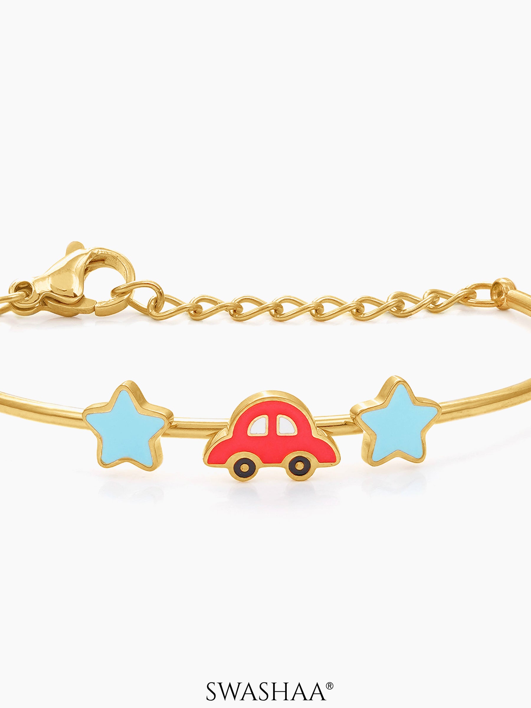 Twinkle Red Car Charms 18K Gold Plated Kid's Cuff Kada Bracelet
