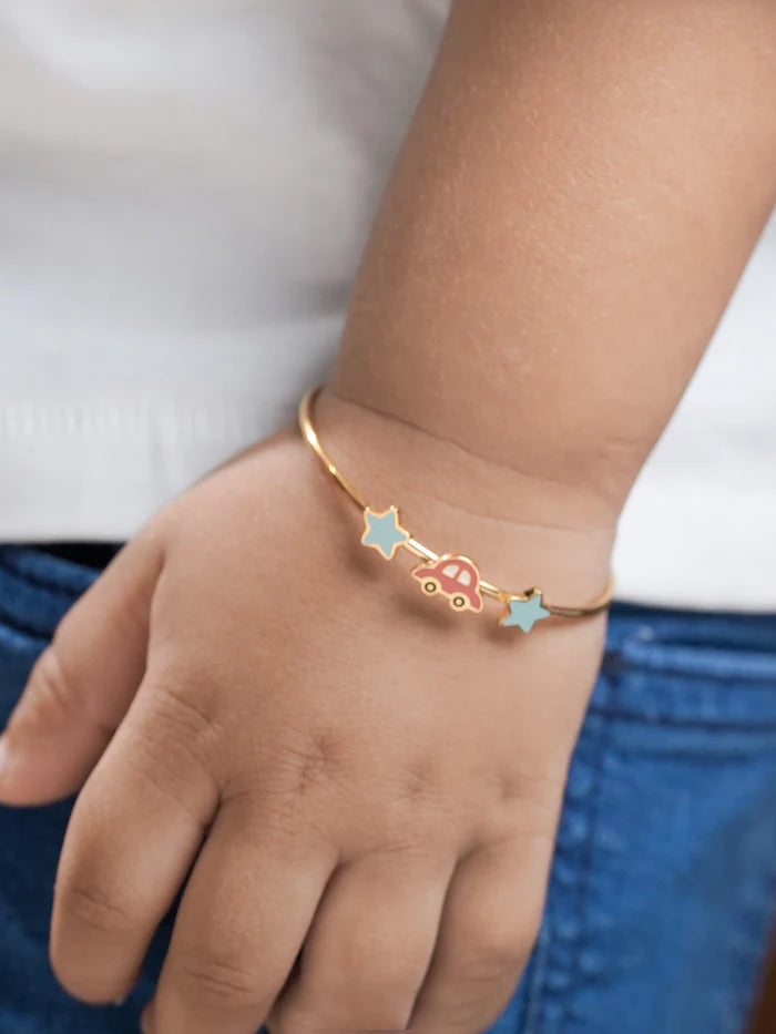 Twinkle Red Car Charms 18K Gold Plated Kid's Cuff Kada Bracelet