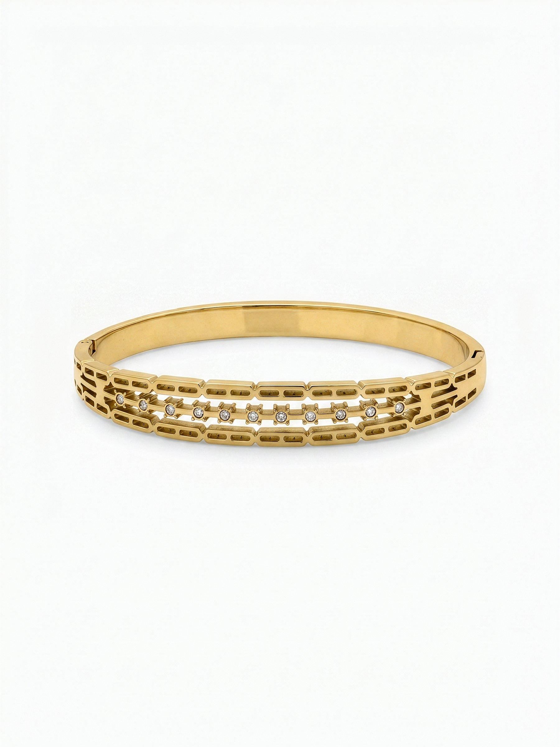 Ulina Linear Link Diamond Solitaire 18K Gold Plated Women's Solid Band Bracelet