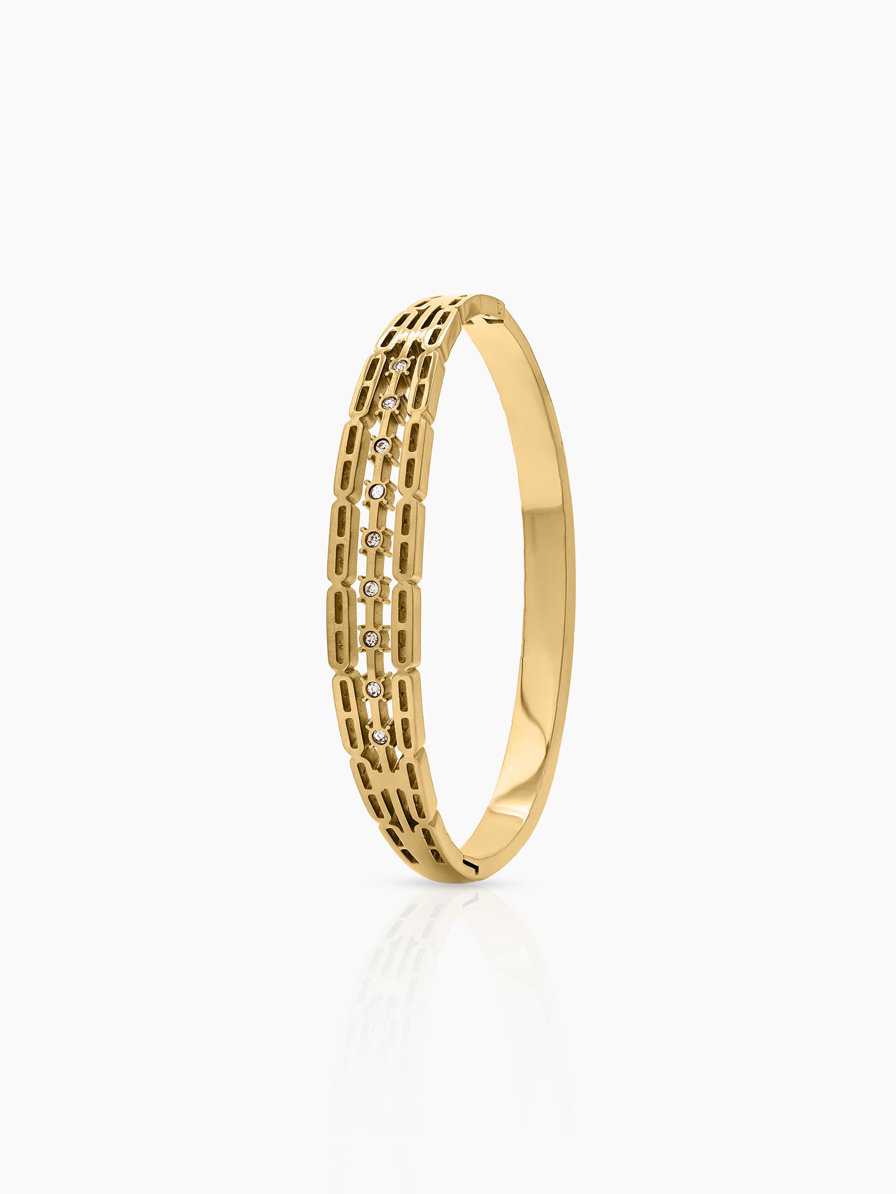 Ulina Linear Link Diamond Solitaire 18K Gold Plated Women's Solid Band Bracelet