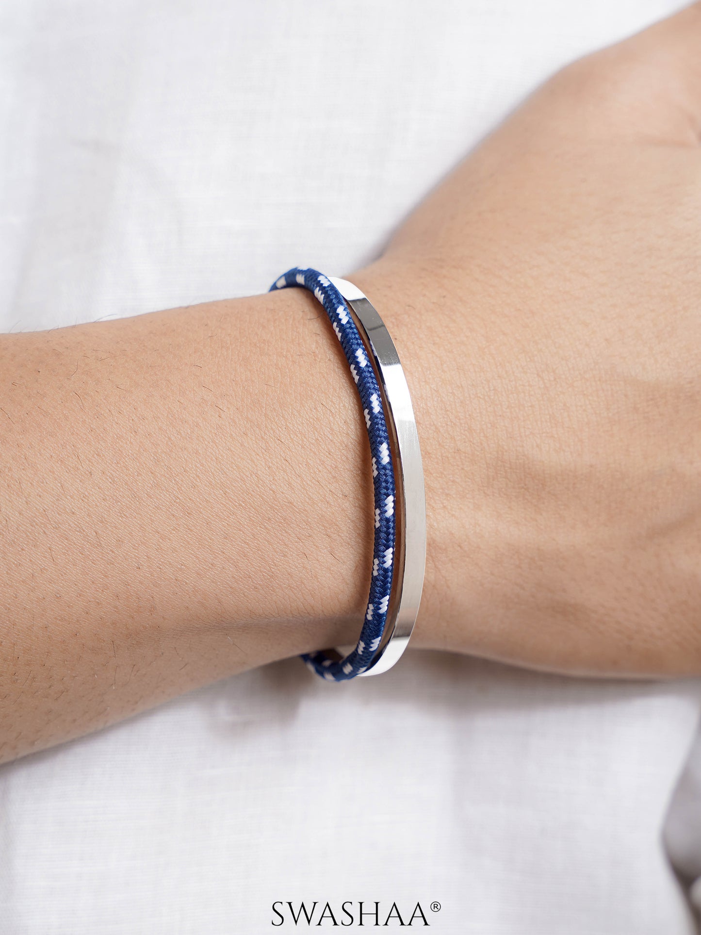 Unan Blue White Men's Braided Rope Cuff Bracelet