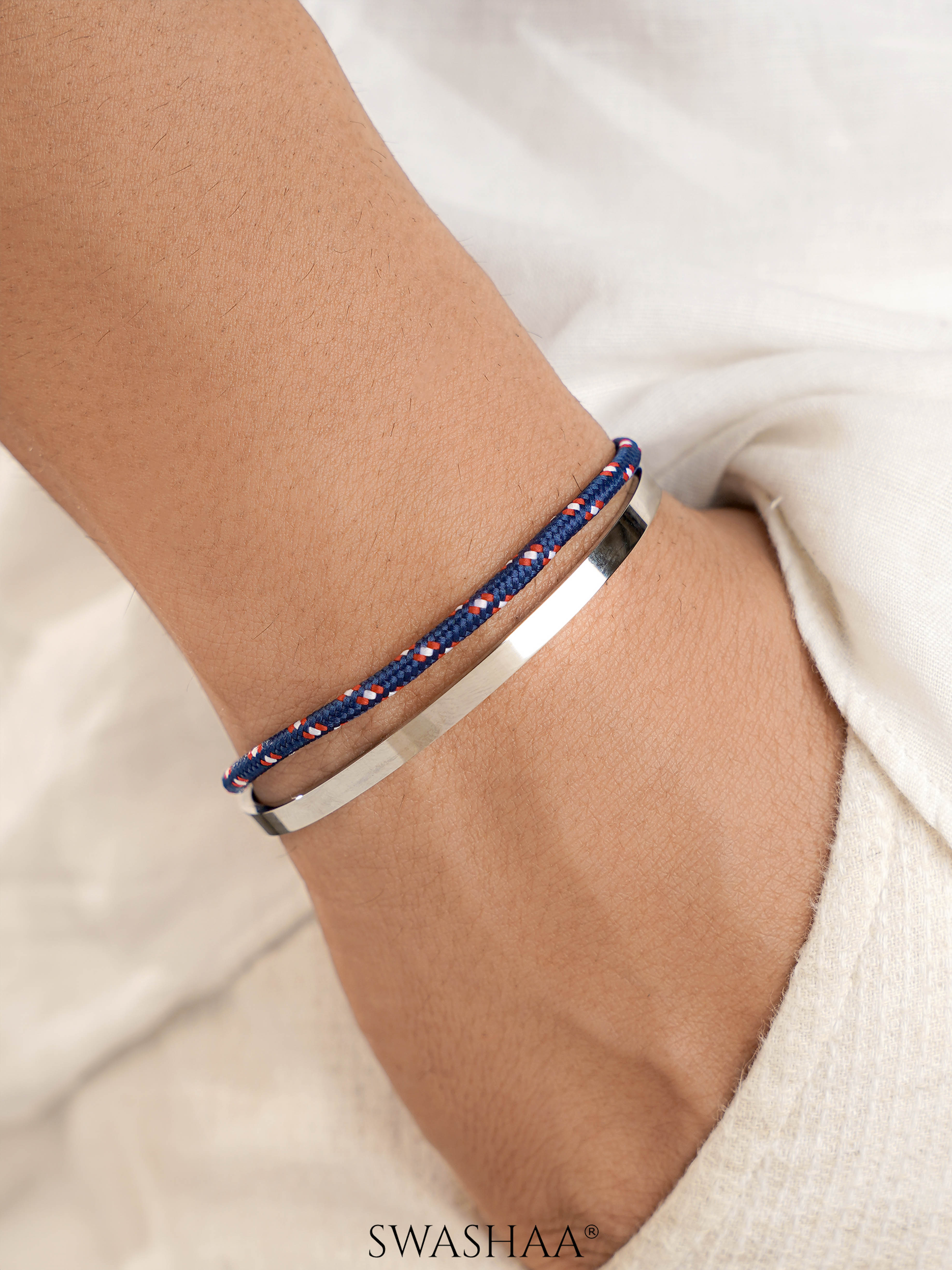 Unan Blue Red Men's Braided Rope Cuff Bracelet