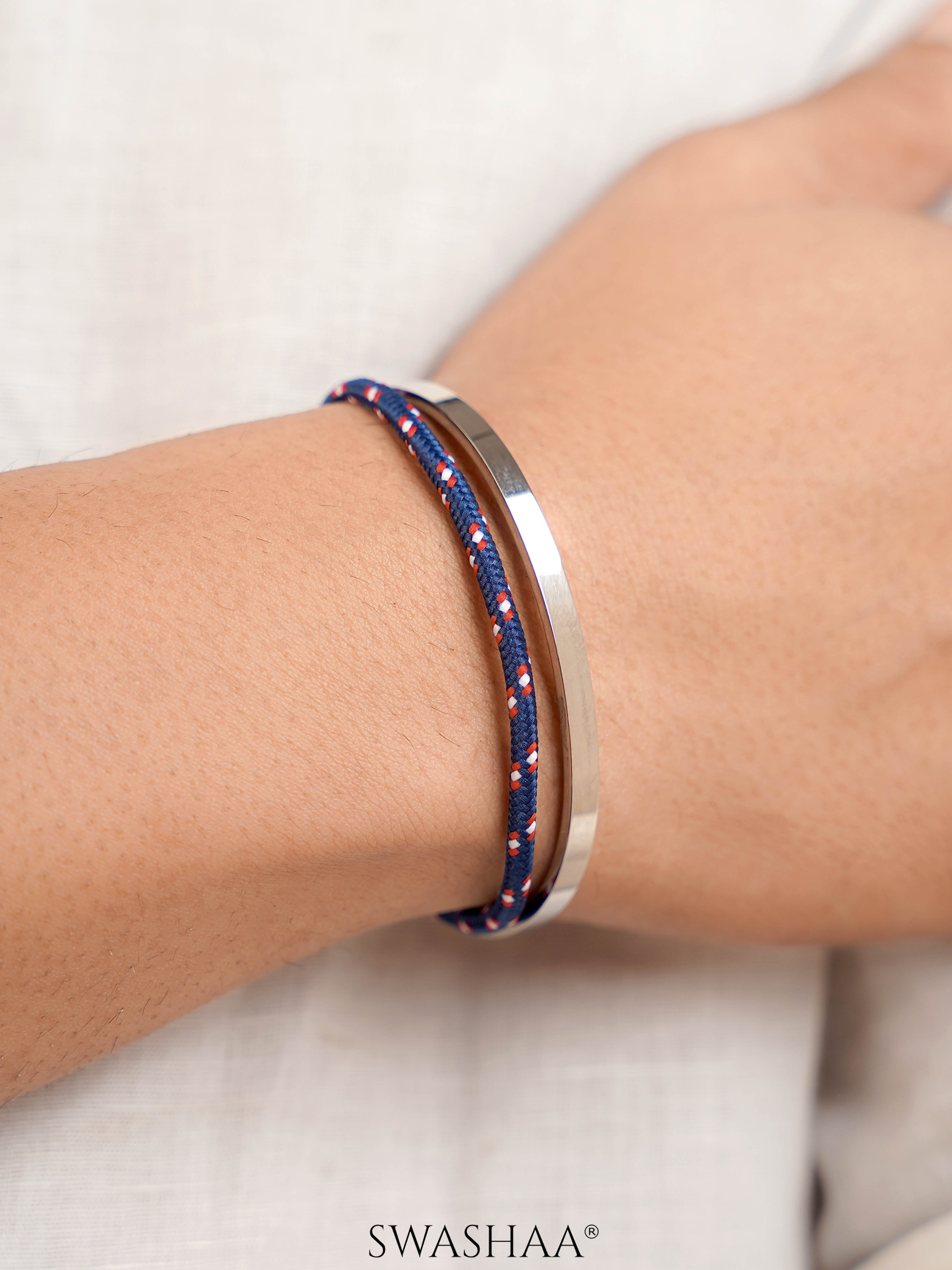 Unan Blue Red Men's Braided Rope Cuff Bracelet