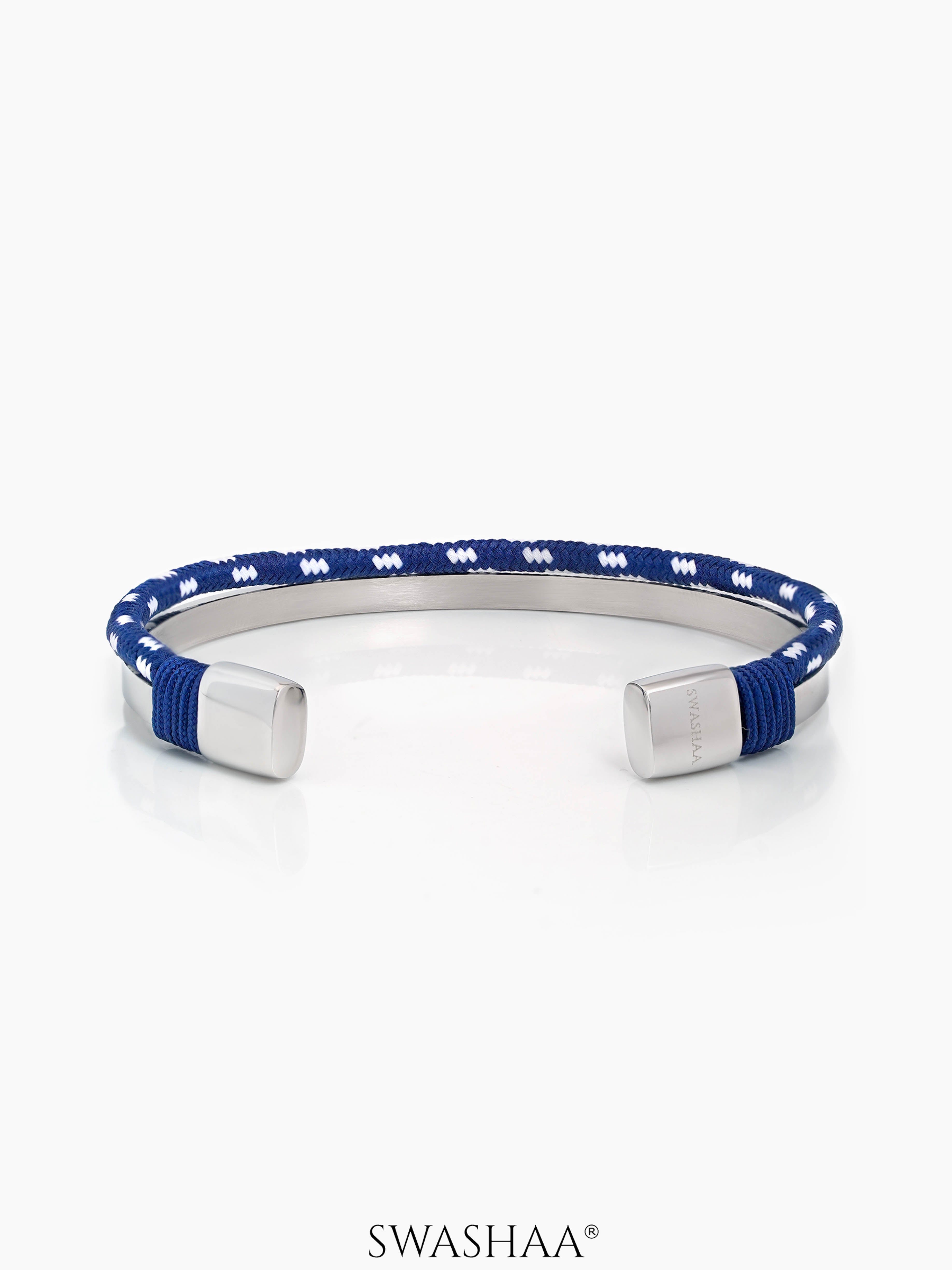 Unan Blue White Men's Braided Rope Cuff Bracelet