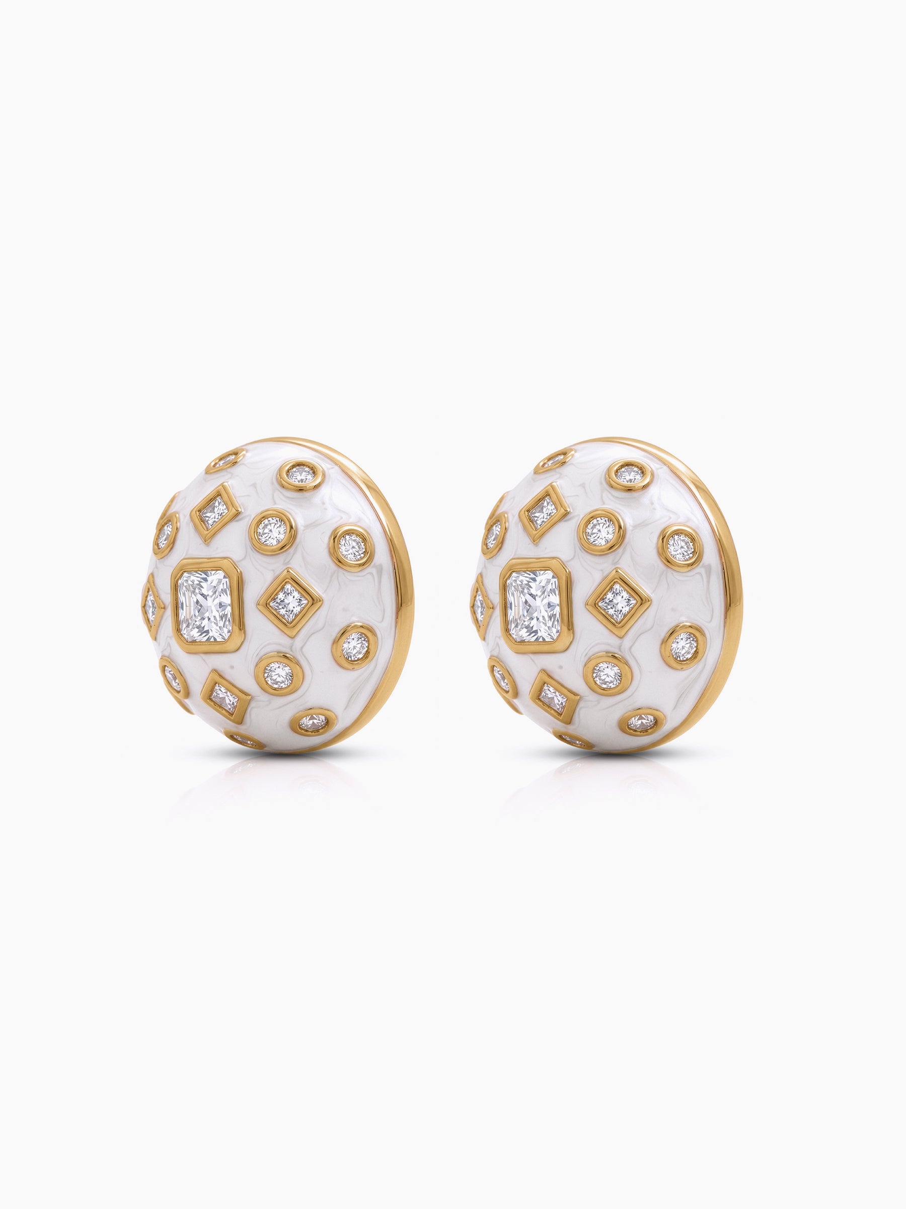 Usela Diamond Solitaire Cluster Dome 18K Gold Plated Women's Stud Earrings