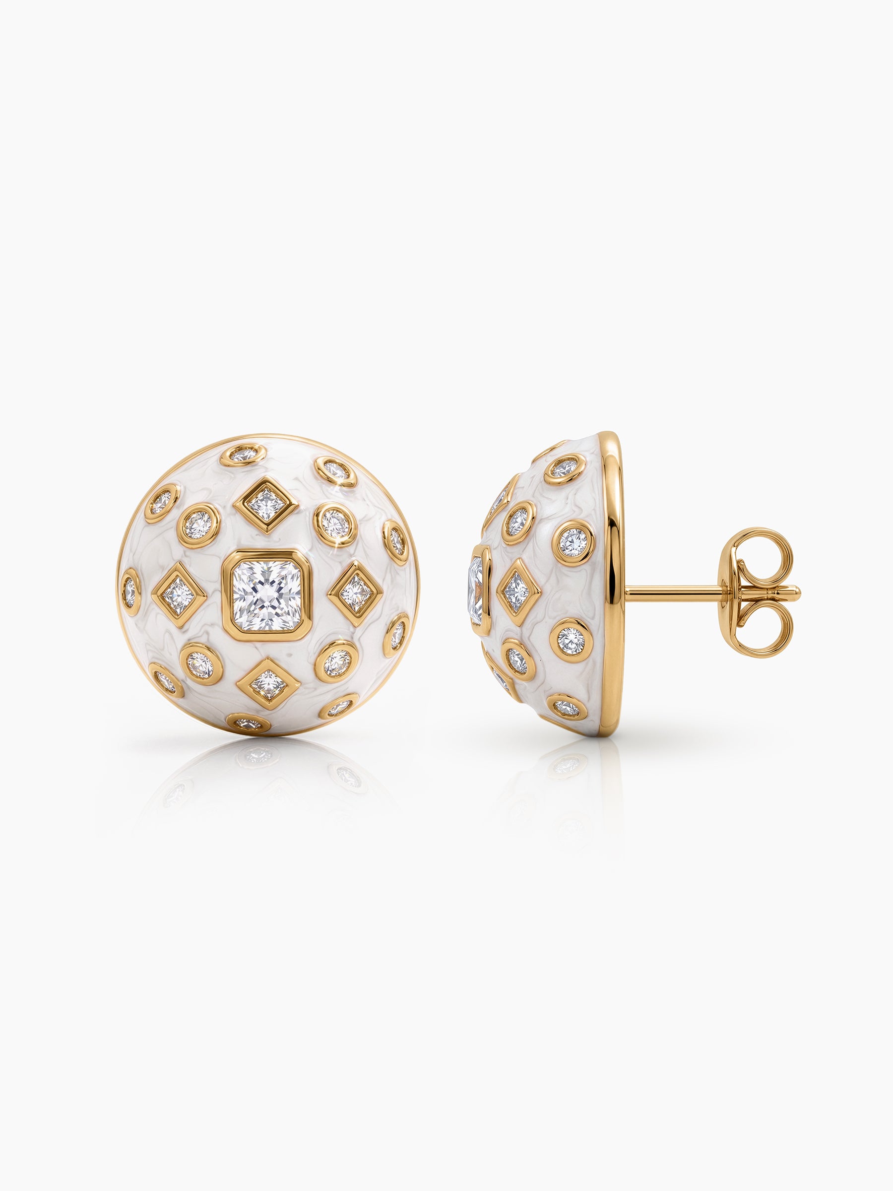 Usela Diamond Solitaire Cluster Dome 18K Gold Plated Women's Stud Earrings