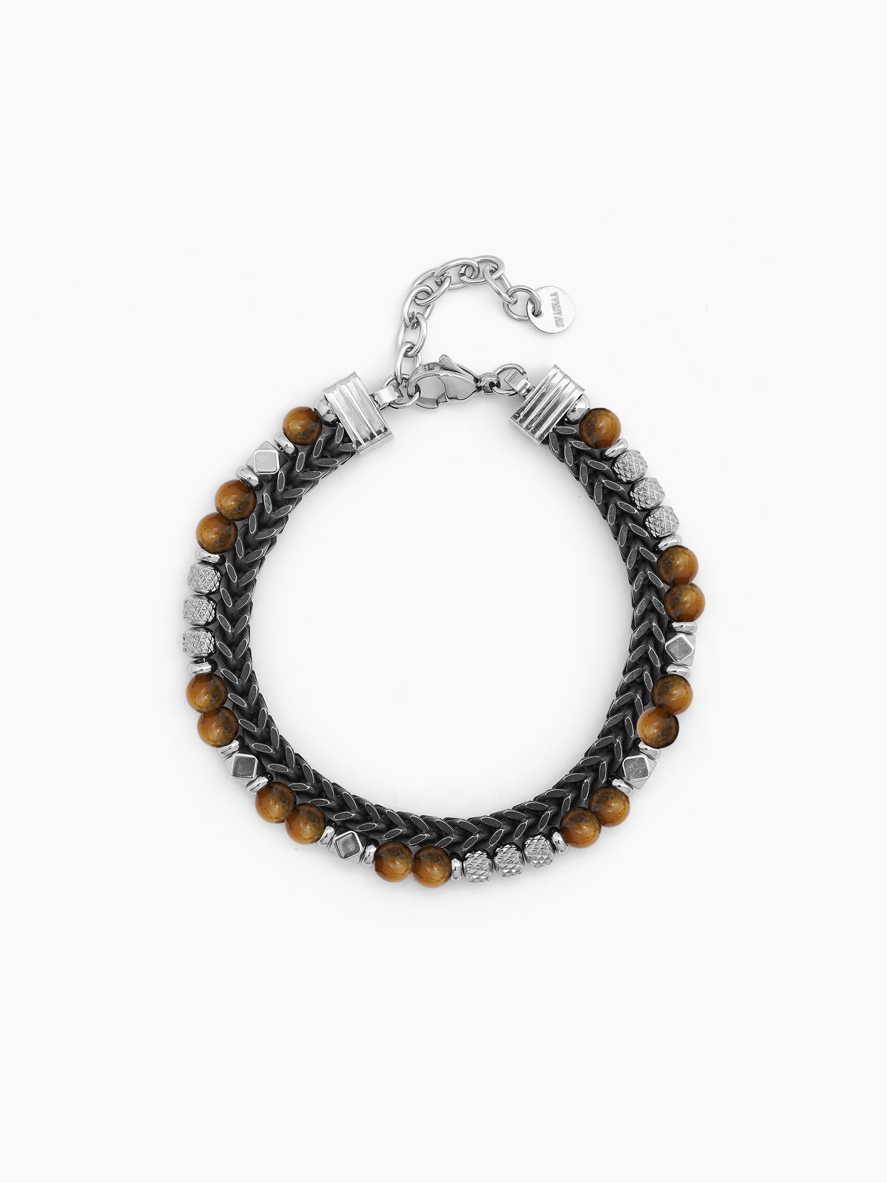 Vaelen Black-Silver Beaded Men’s Chain Bracelet - Swashaa