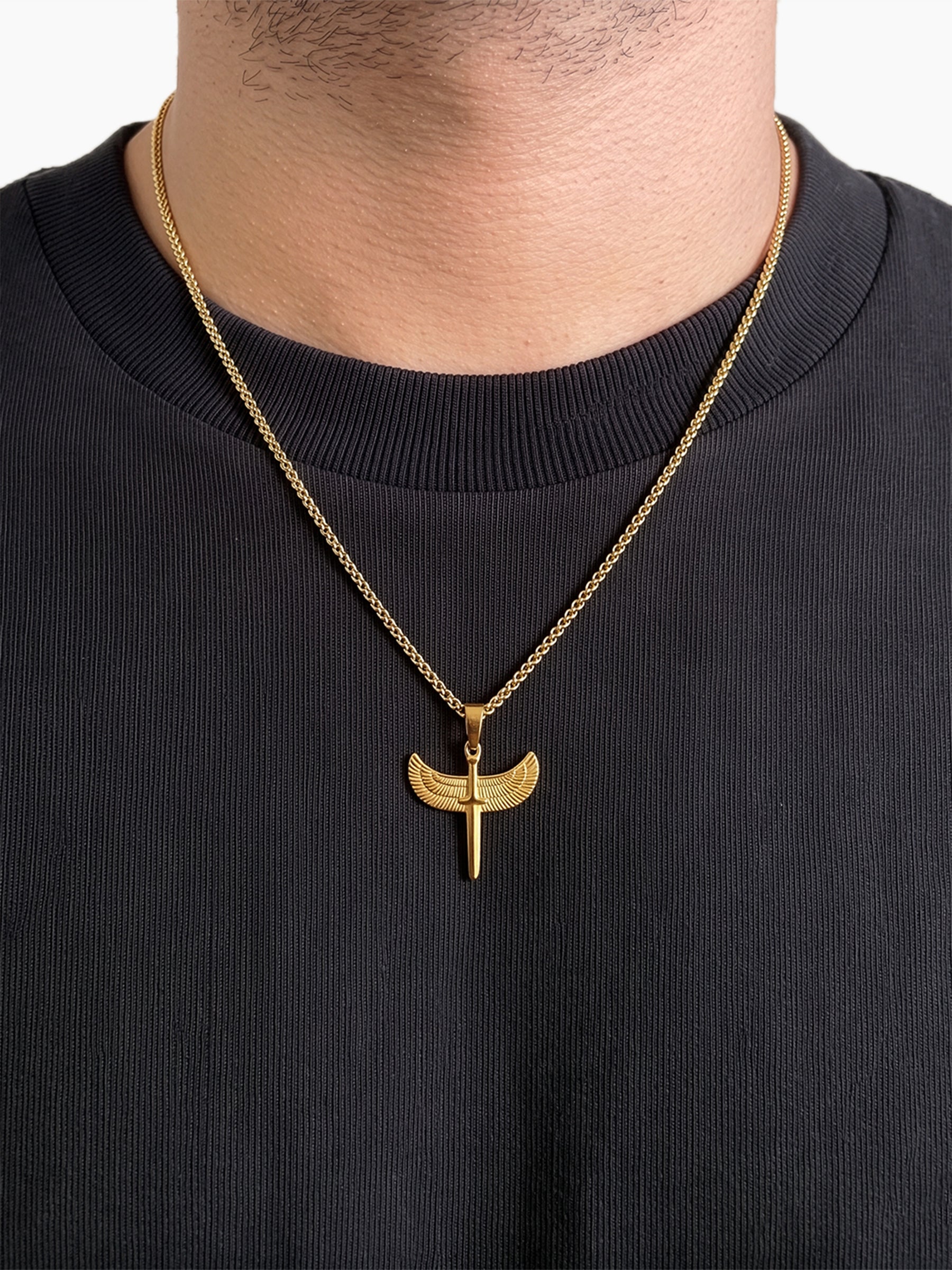 Vaelor Winged Sword Sharp Charm 18K Gold Plated Men’s Chain Pendant