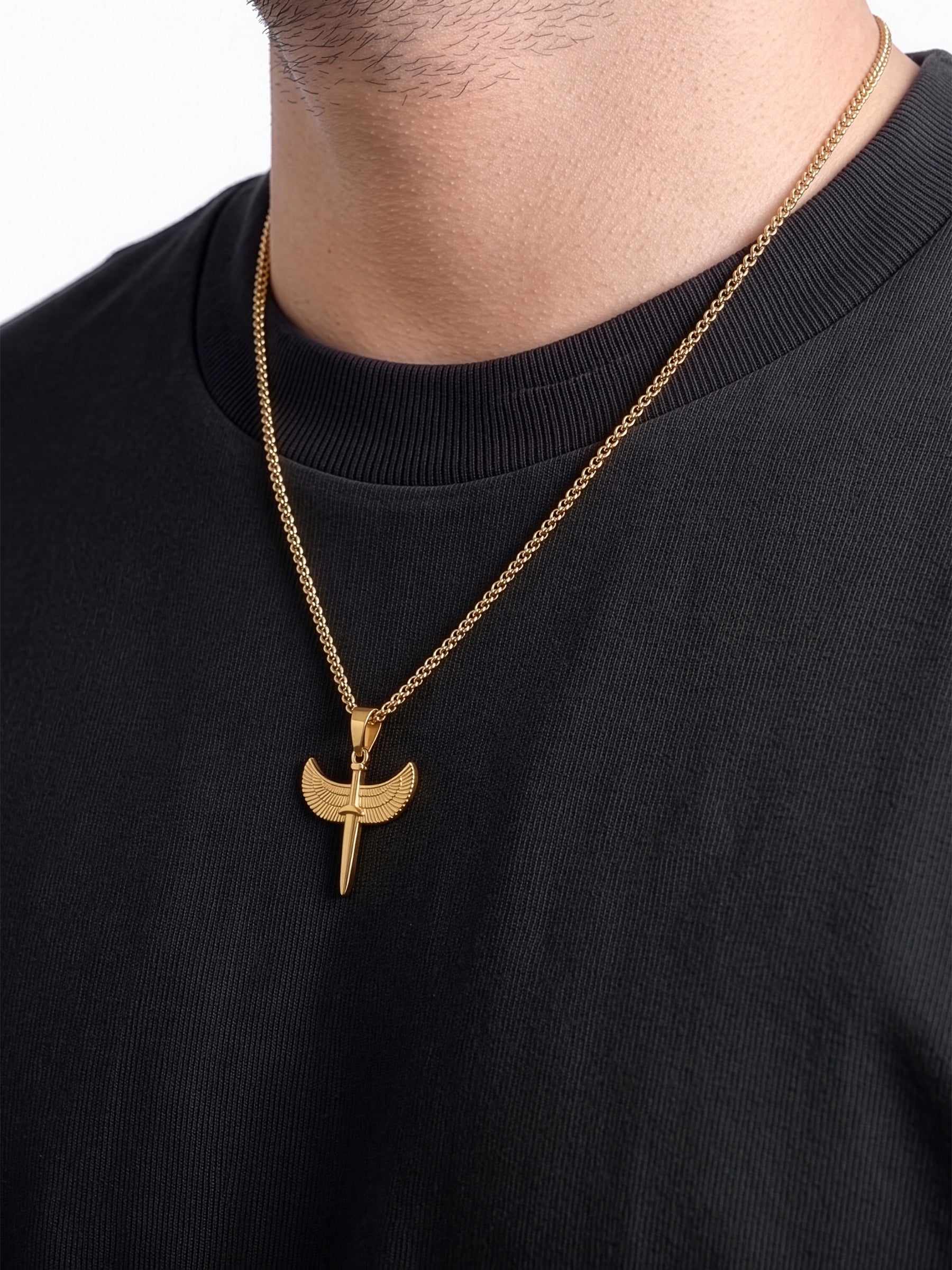 Vaelor Winged Sword Sharp Charm 18K Gold Plated Men’s Chain Pendant