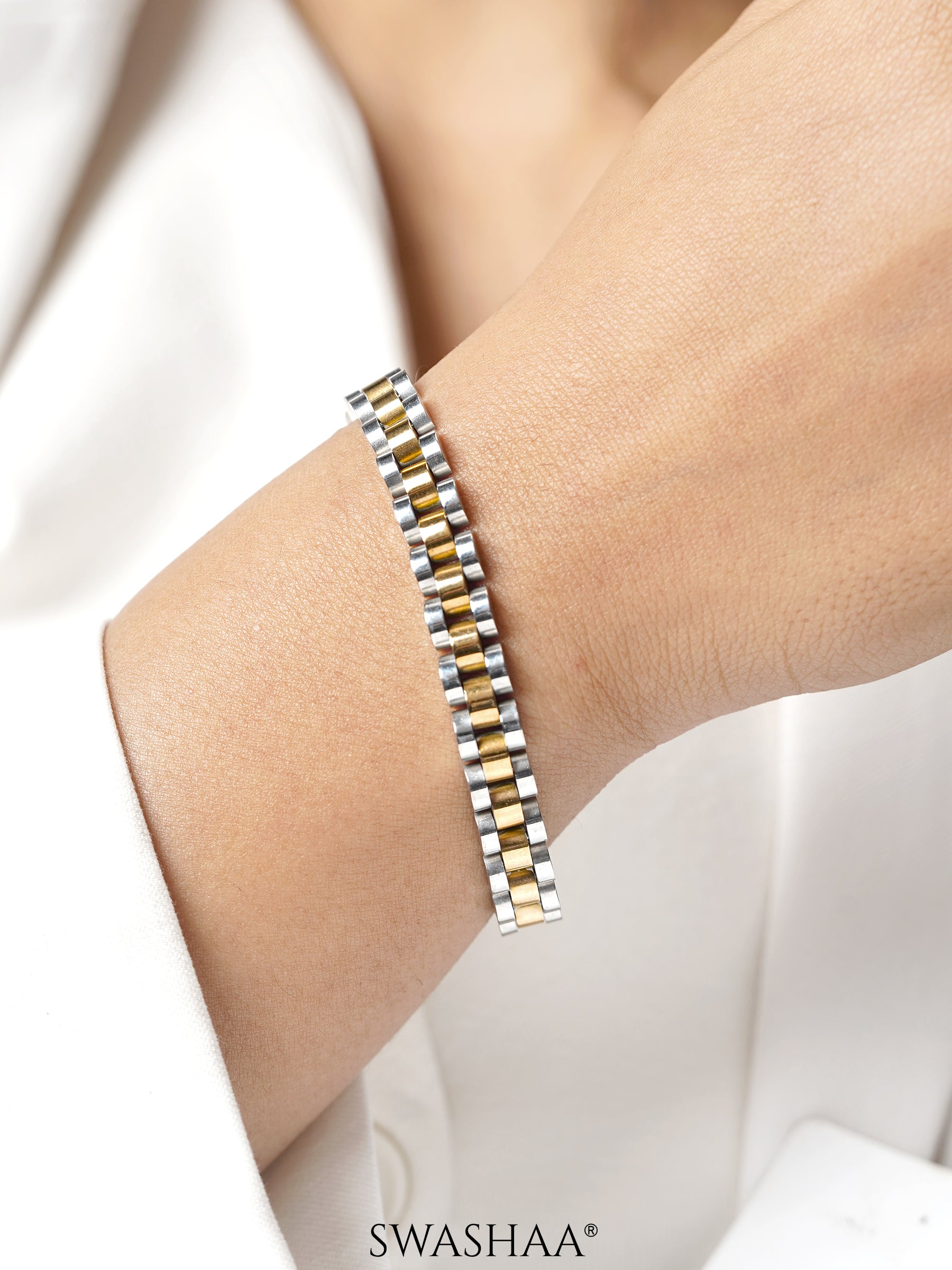 Valdez Women's Two-Tone Silver 18K Gold Plated Watch Belt Link Bracelet