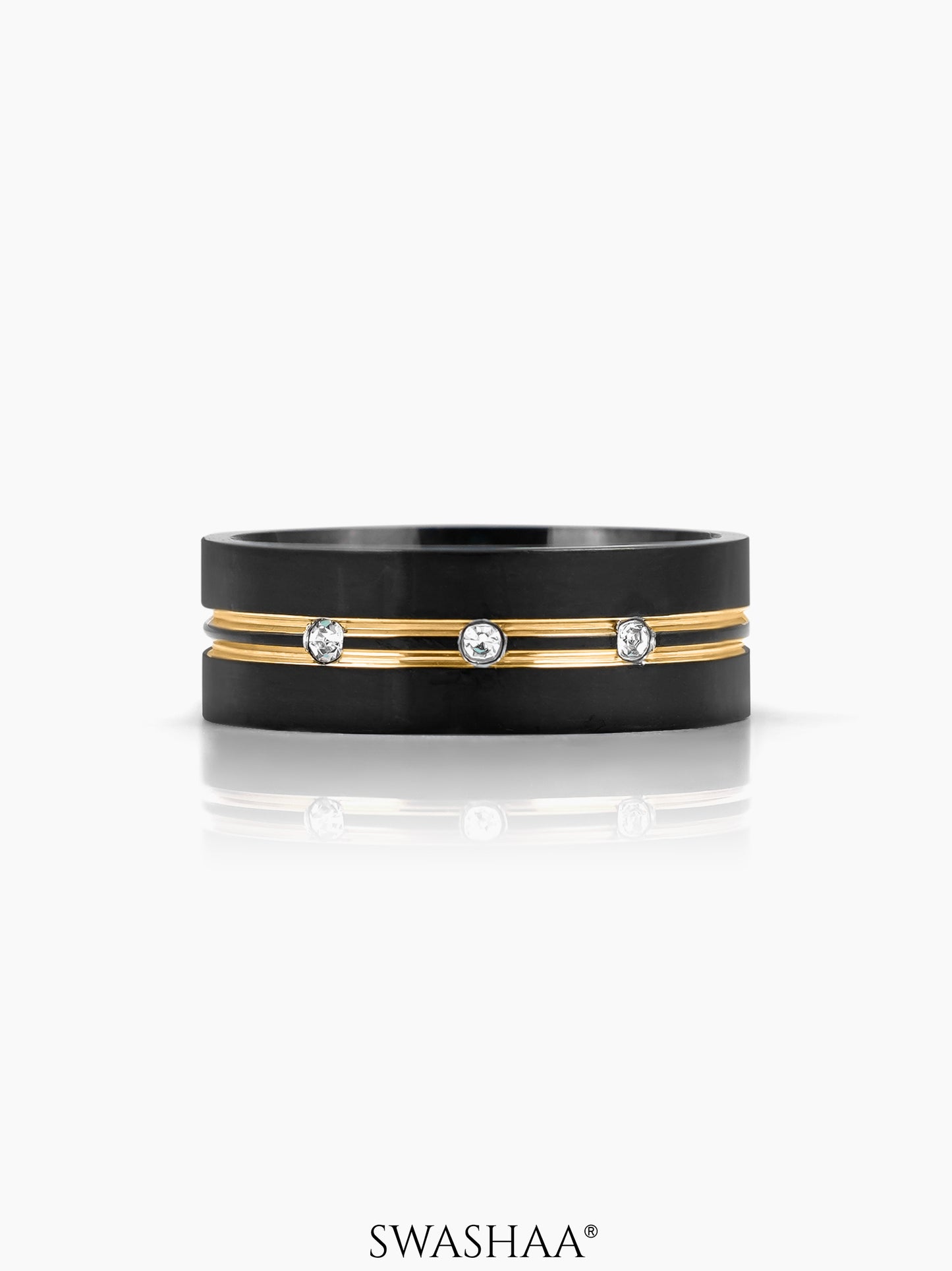 Valor Black Gold Stripes Diamond Band Men's Ring
